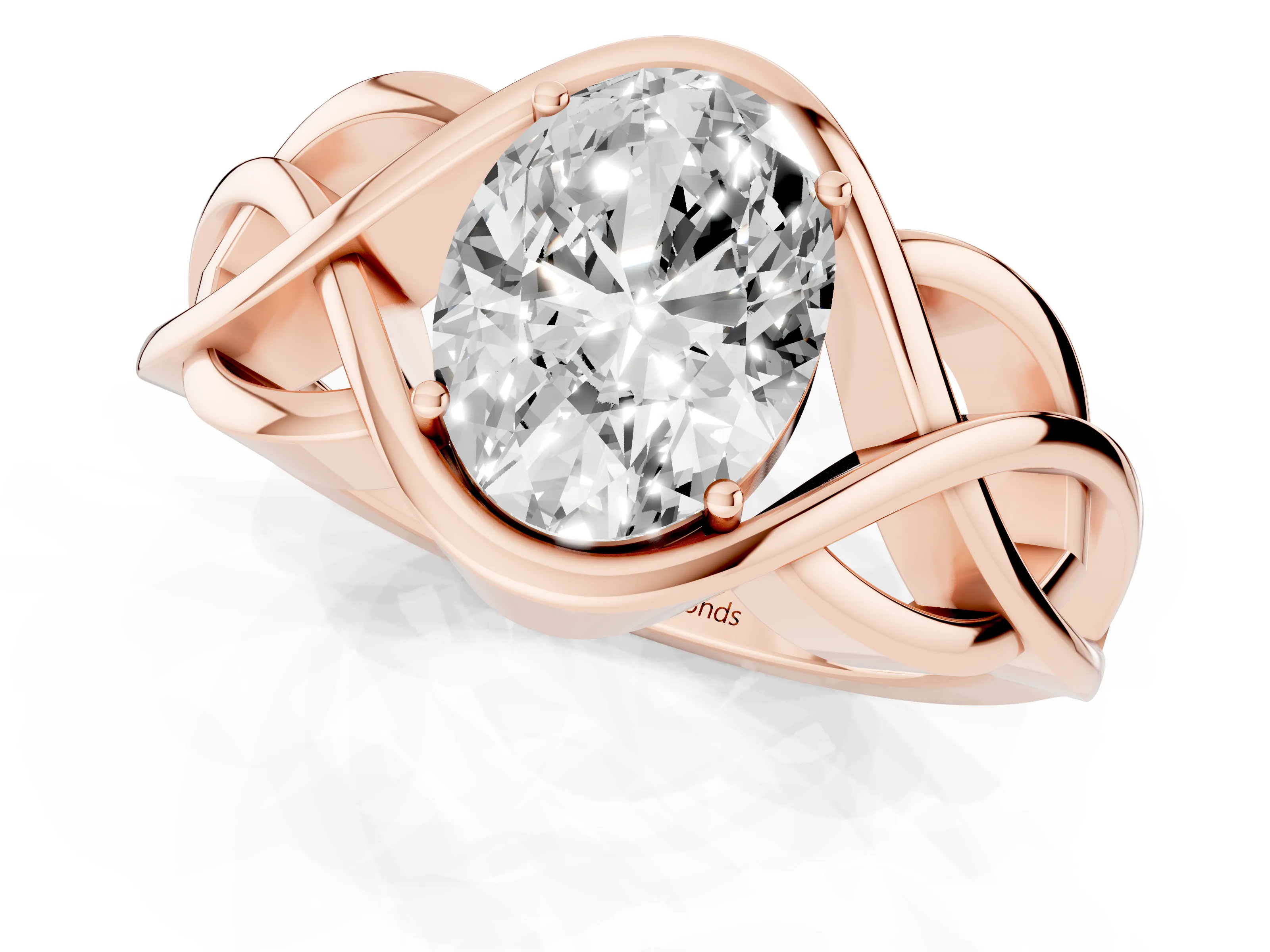 Oval Cut Diamond Solitaire Ring Set in Rose gold with Intertwined Band