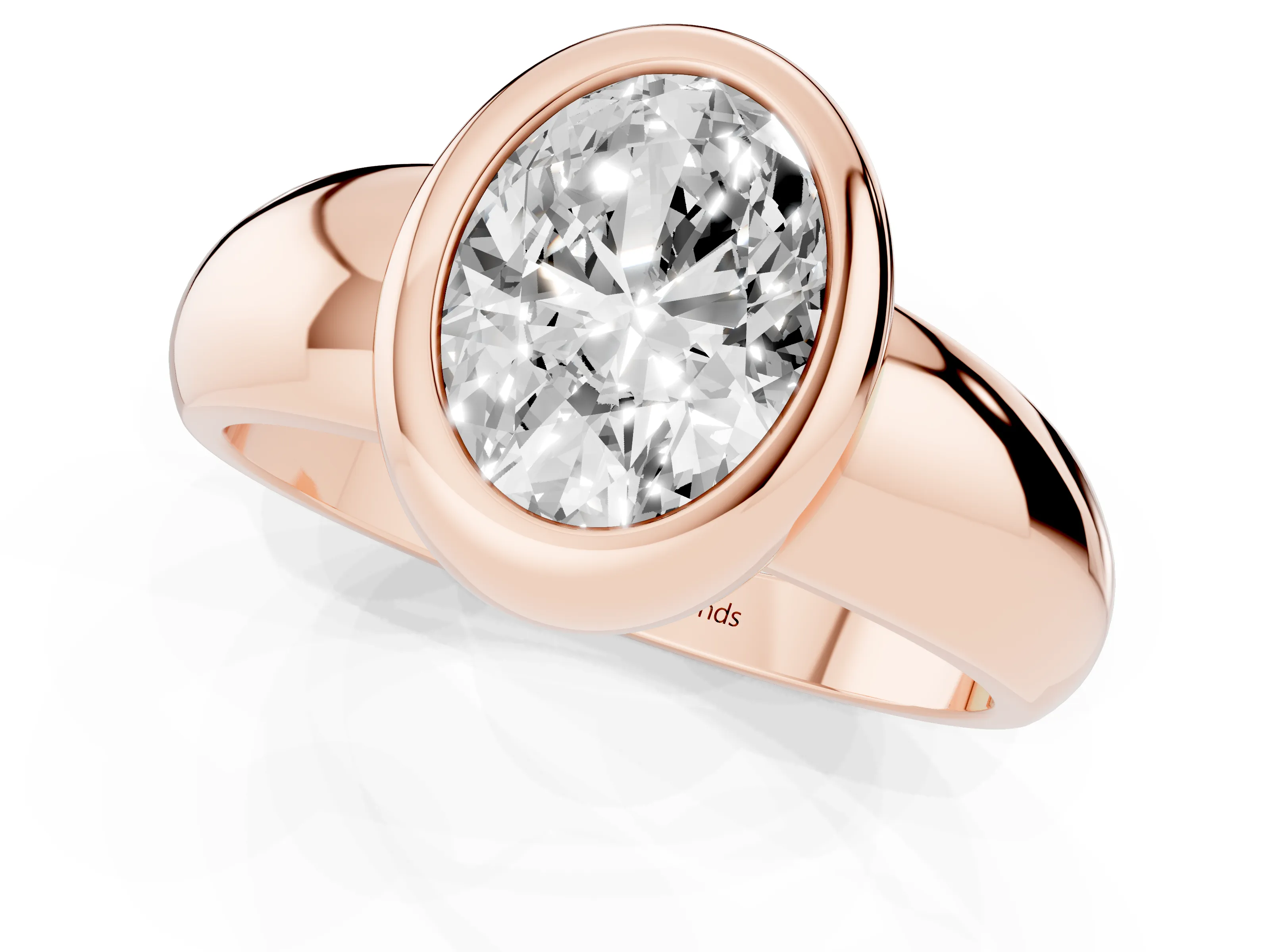 Bezel Set Oval Cut Diamond Solitaire Ring Set in Rose gold with Wide Band