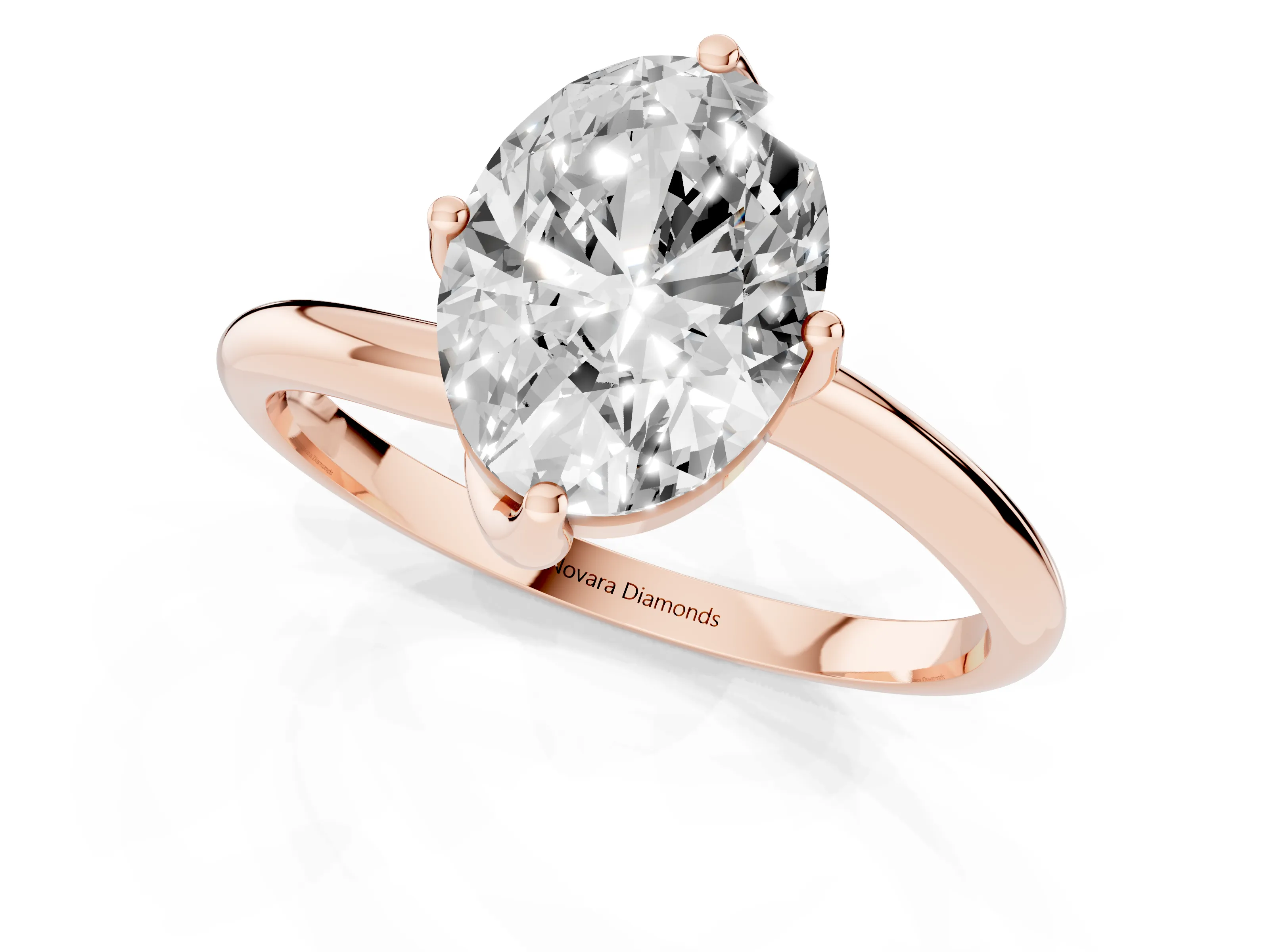 Oval Cut Diamond Solitaire Engagement Ring Set in Rose gold with Classic Plain Band