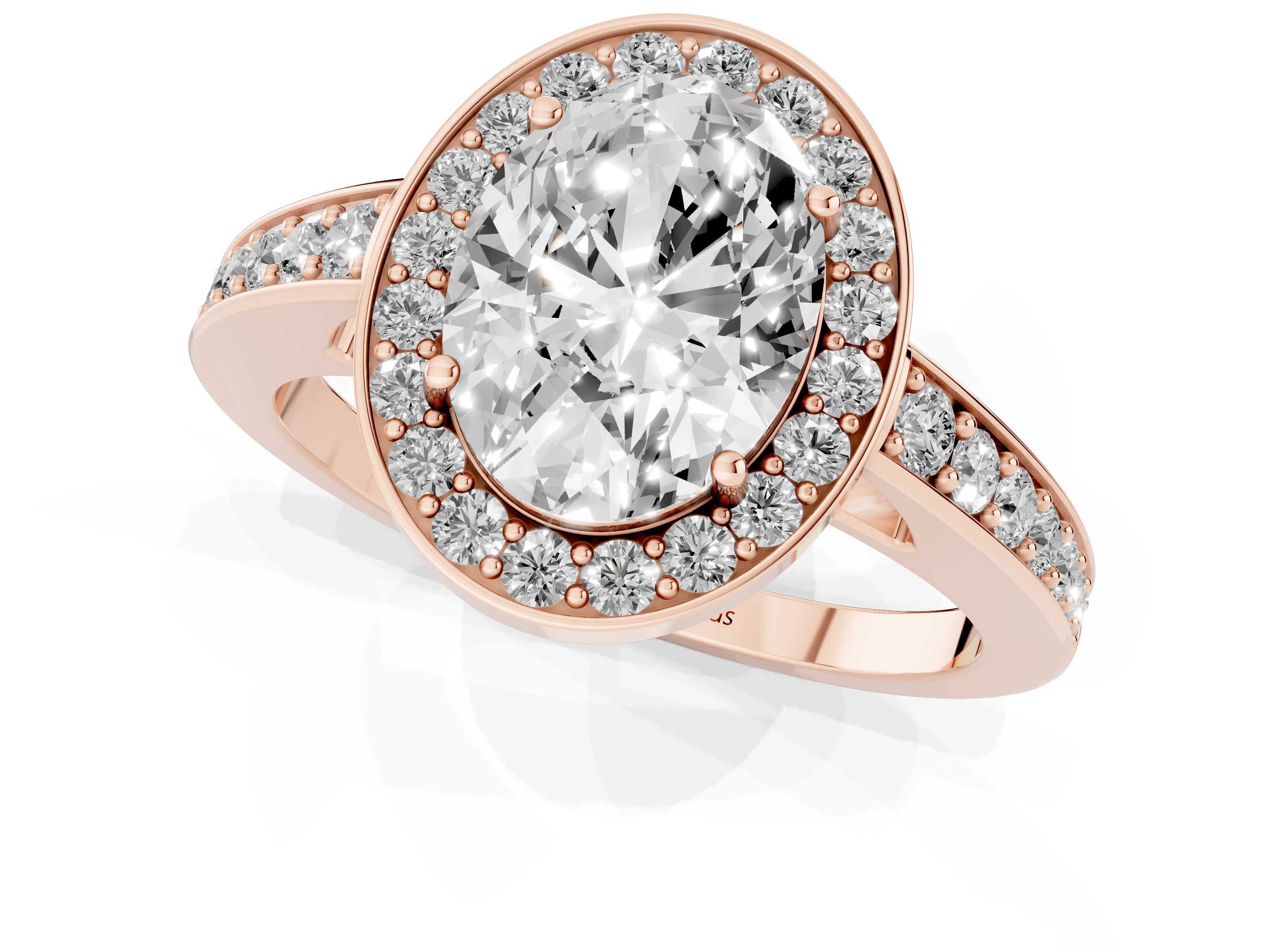 Oval Cut Diamond Halo Pavé Engagement Ring Set in Rose gold with Bezel Setting