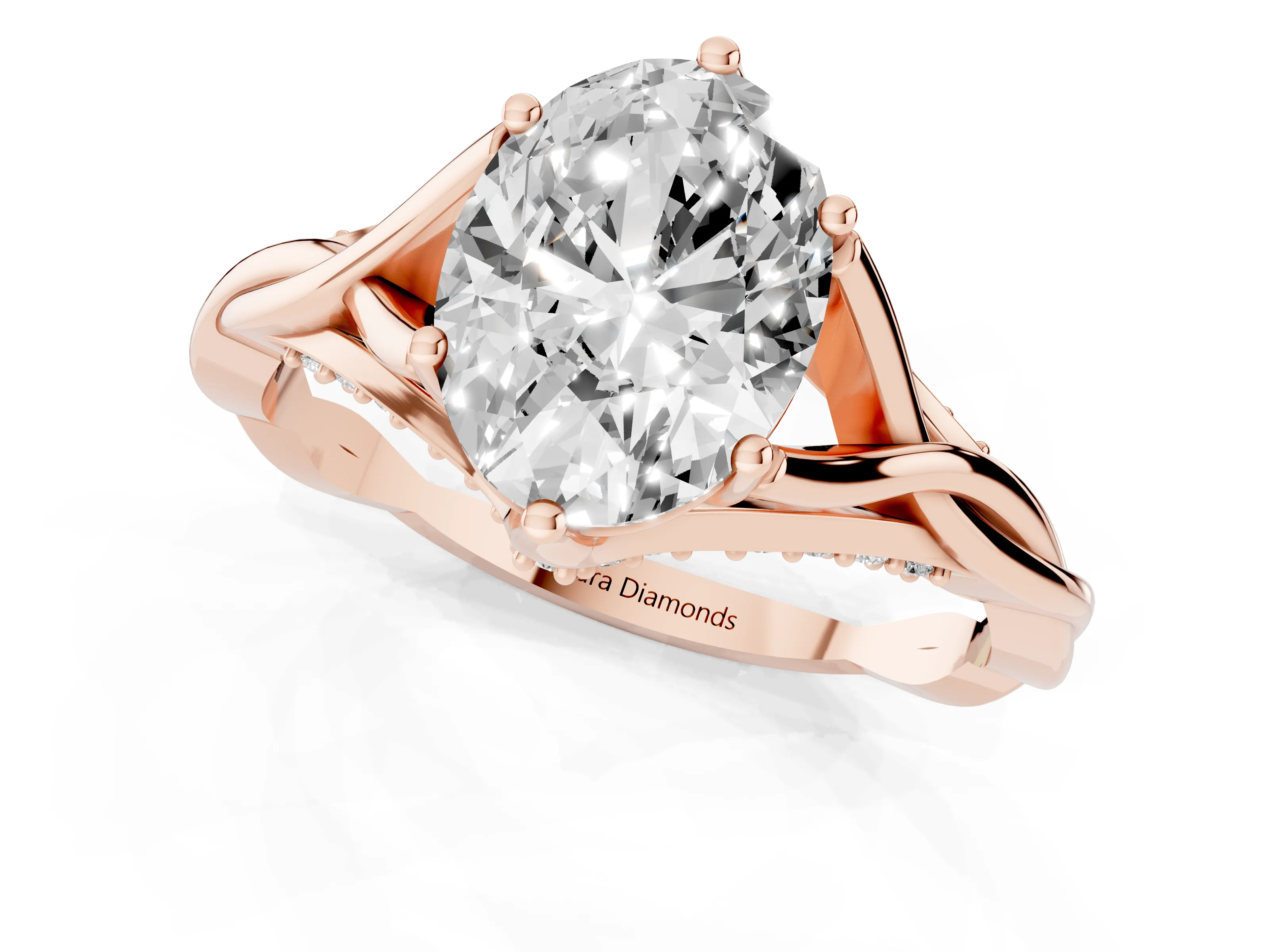 Oval Cut Diamond Intertwined Twist Band Solitaire Ring Set in Rose gold with Prong Setting
