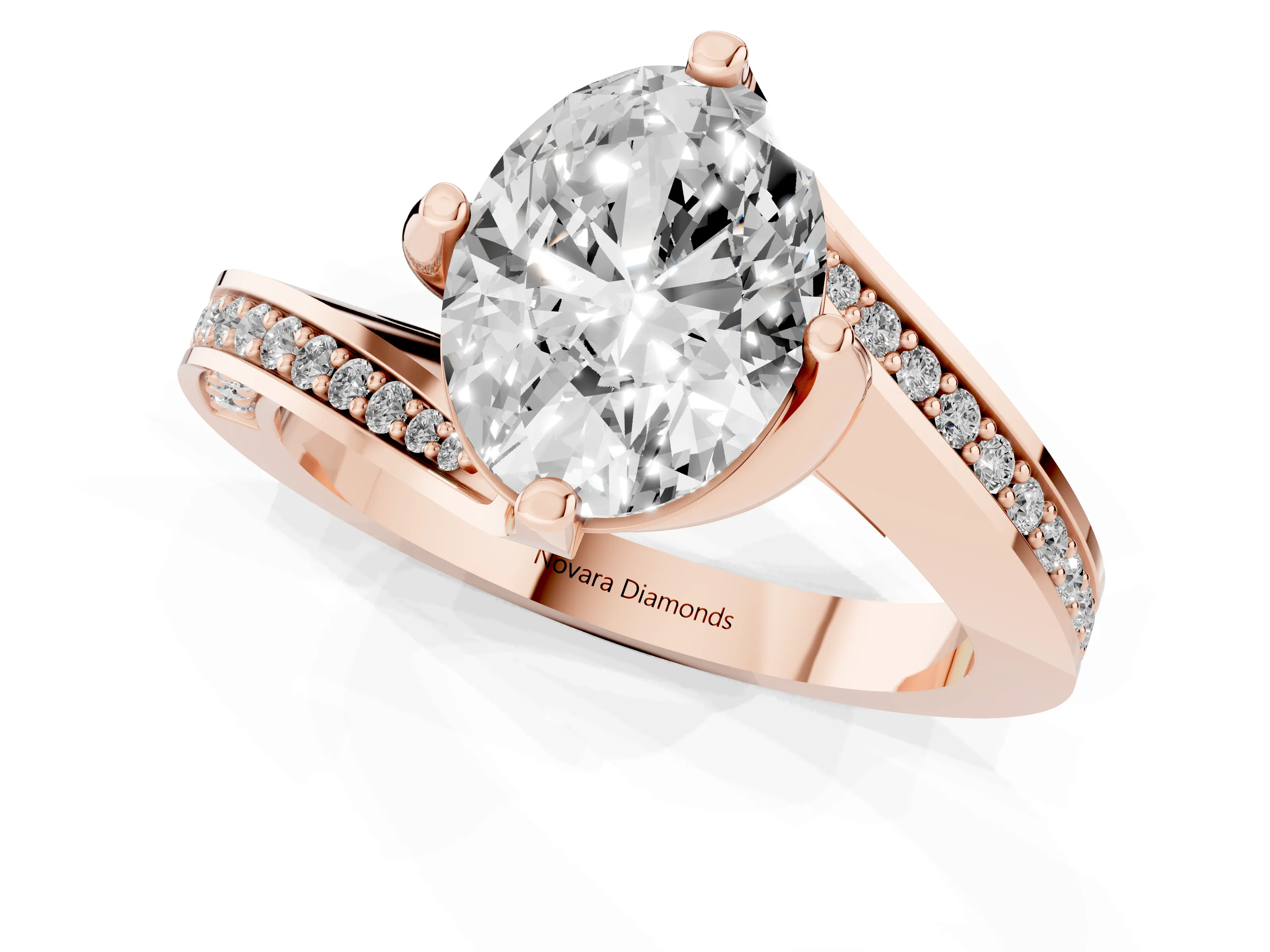 Oval Cut Diamond Solitaire Ring Set in Rose gold with Intertwined Pavé Twist Band