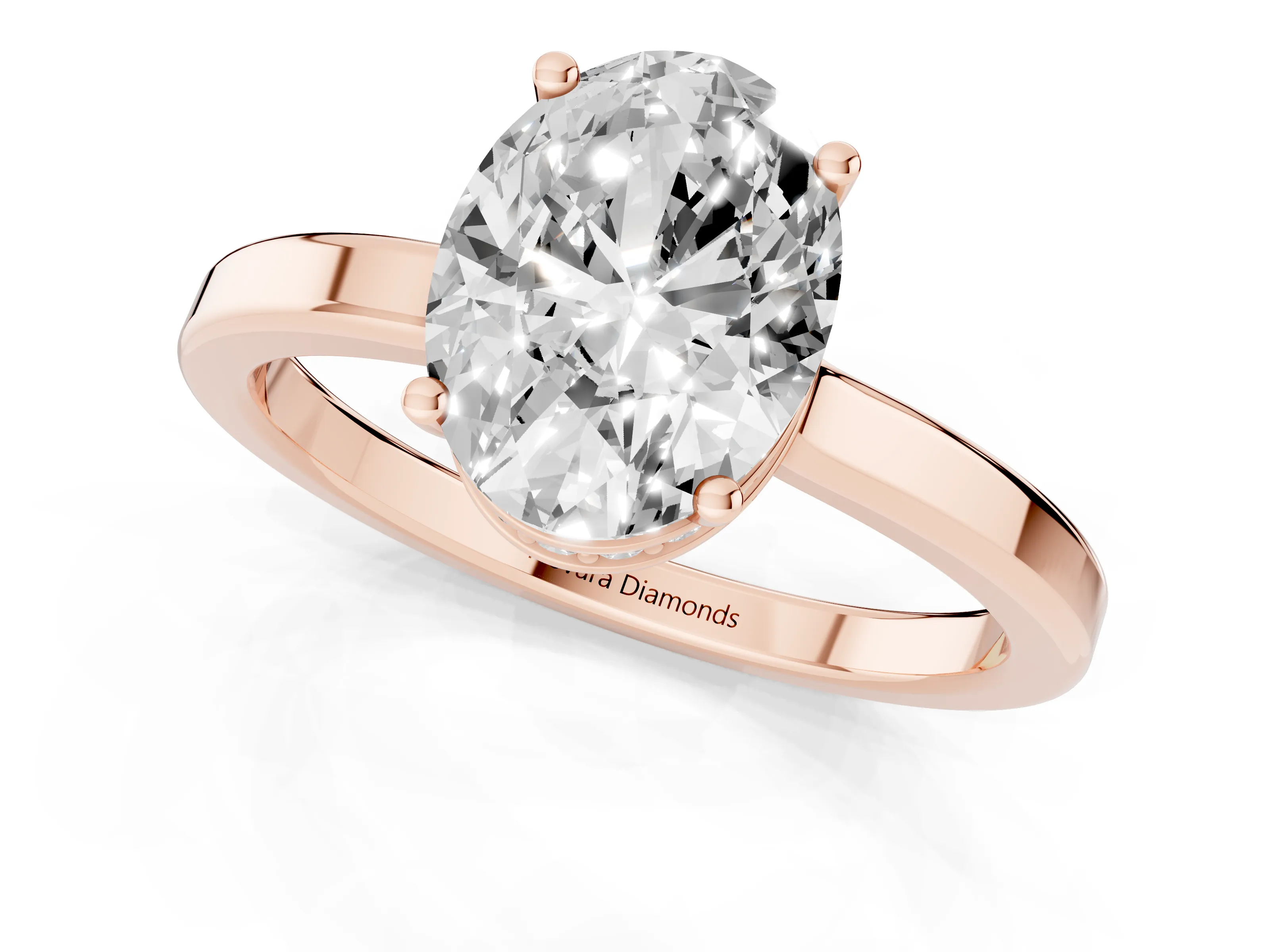 Oval Cut Diamond Solitaire Engagement Ring Set in Rose gold with Prong Setting on a Plain Band
