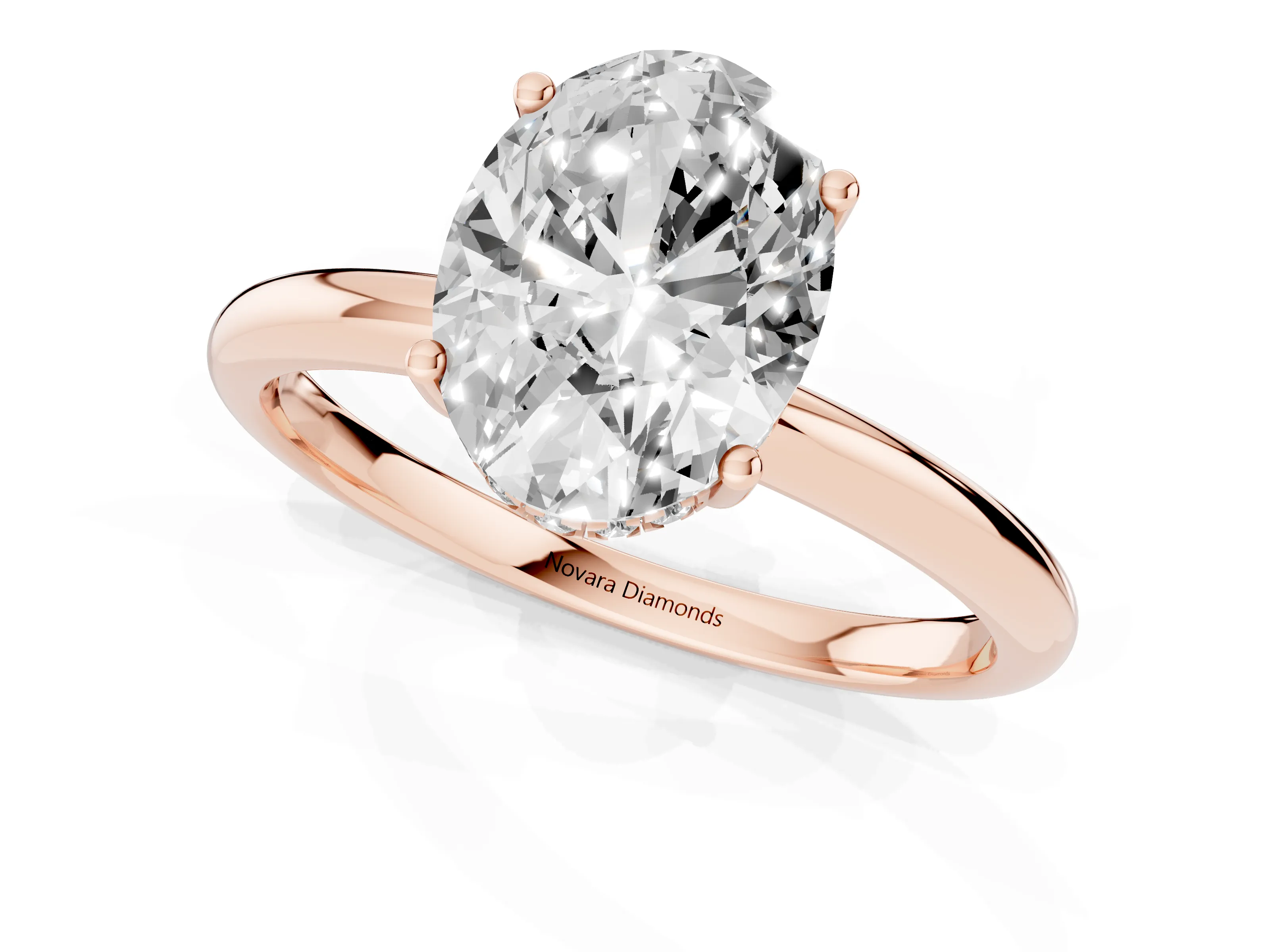 Oval Cut Diamond Solitaire Engagement Ring Set in Rose gold with Prong Setting and Polished Band