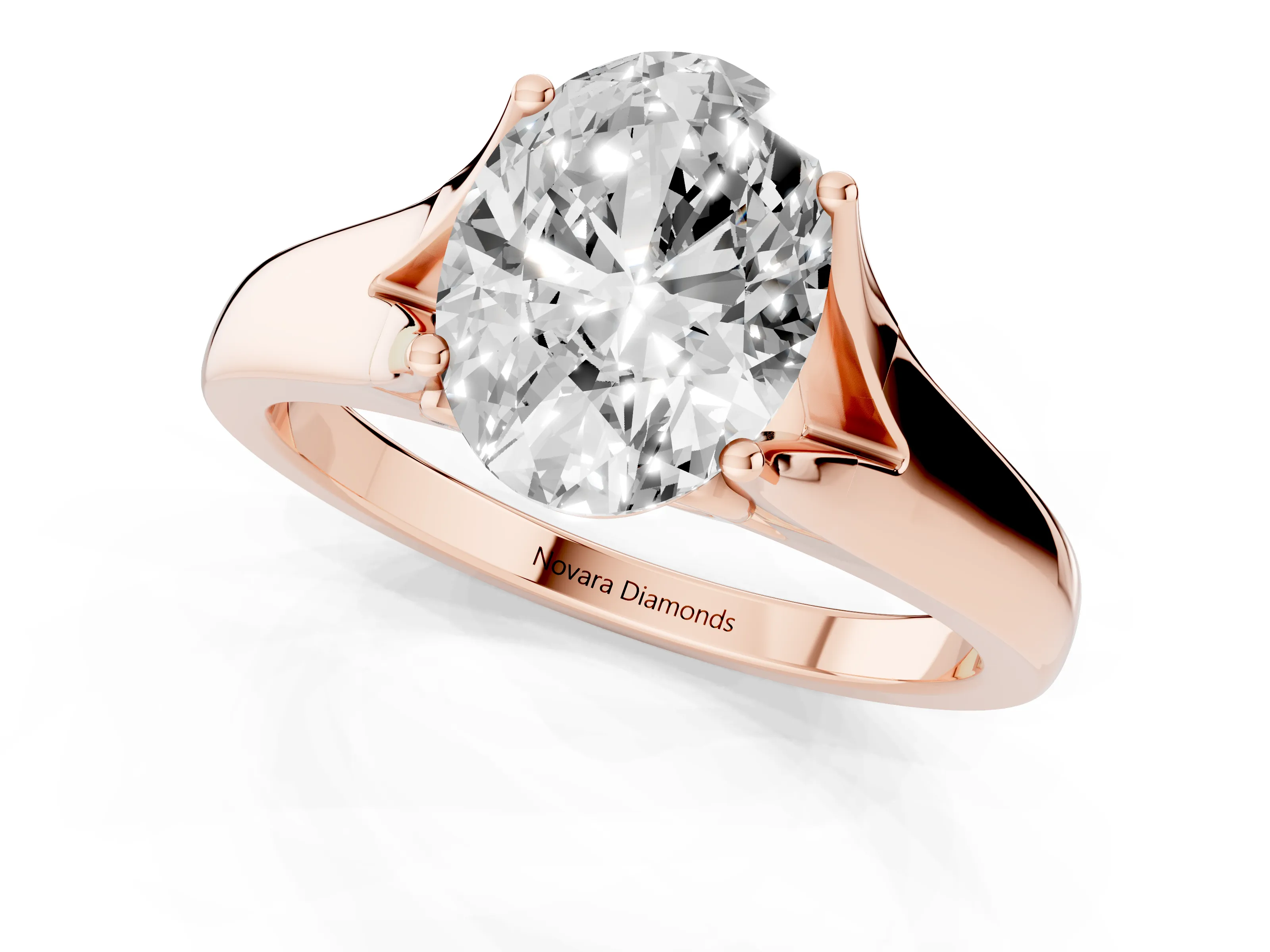 Oval Cut Diamond Solitaire Ring Set in Rose gold with Arched Cathedral Band and Prong Setting