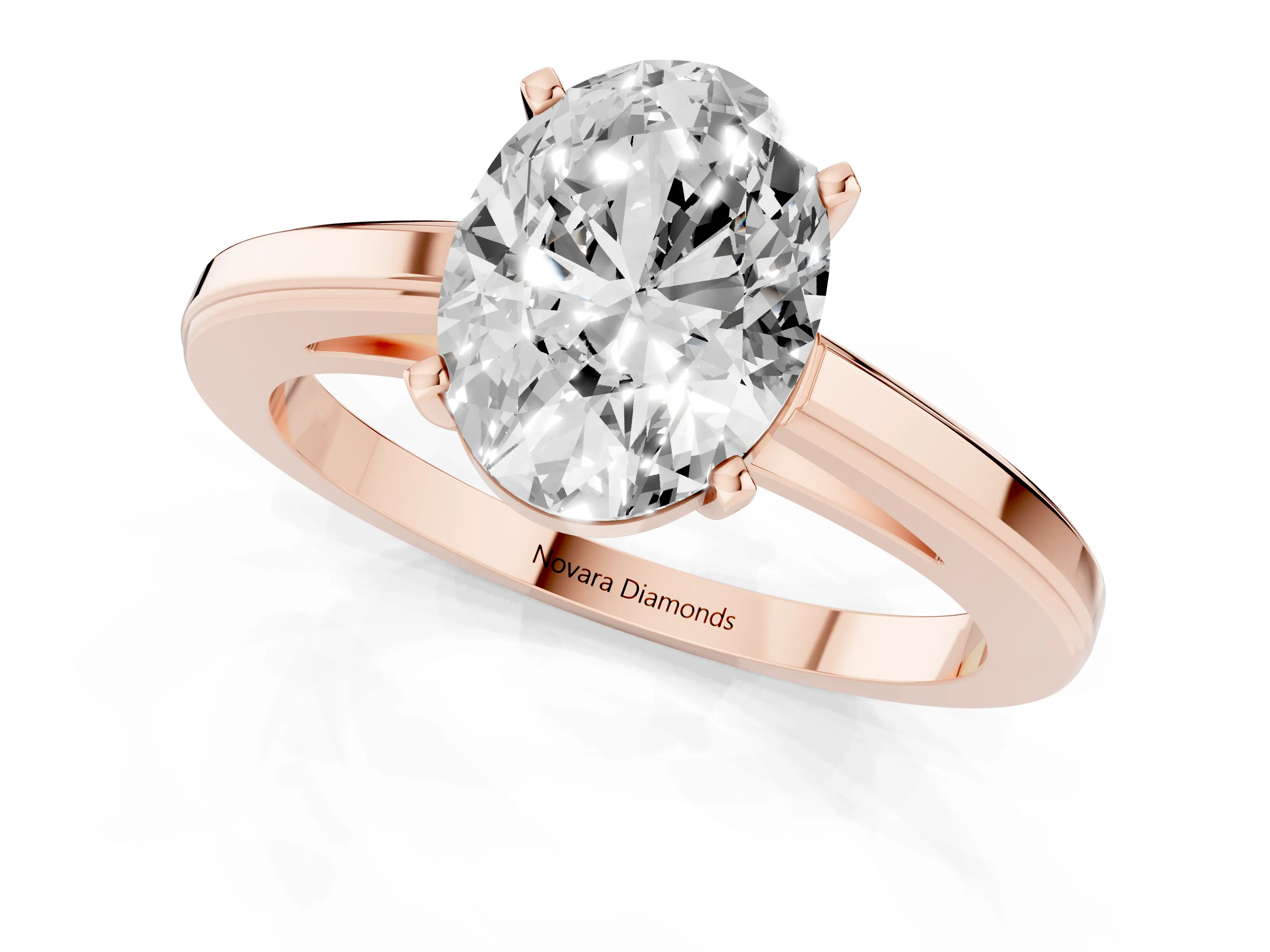 Oval Cut Diamond Solitaire Ring Set in Rose gold with Prong Setting and Classic Band