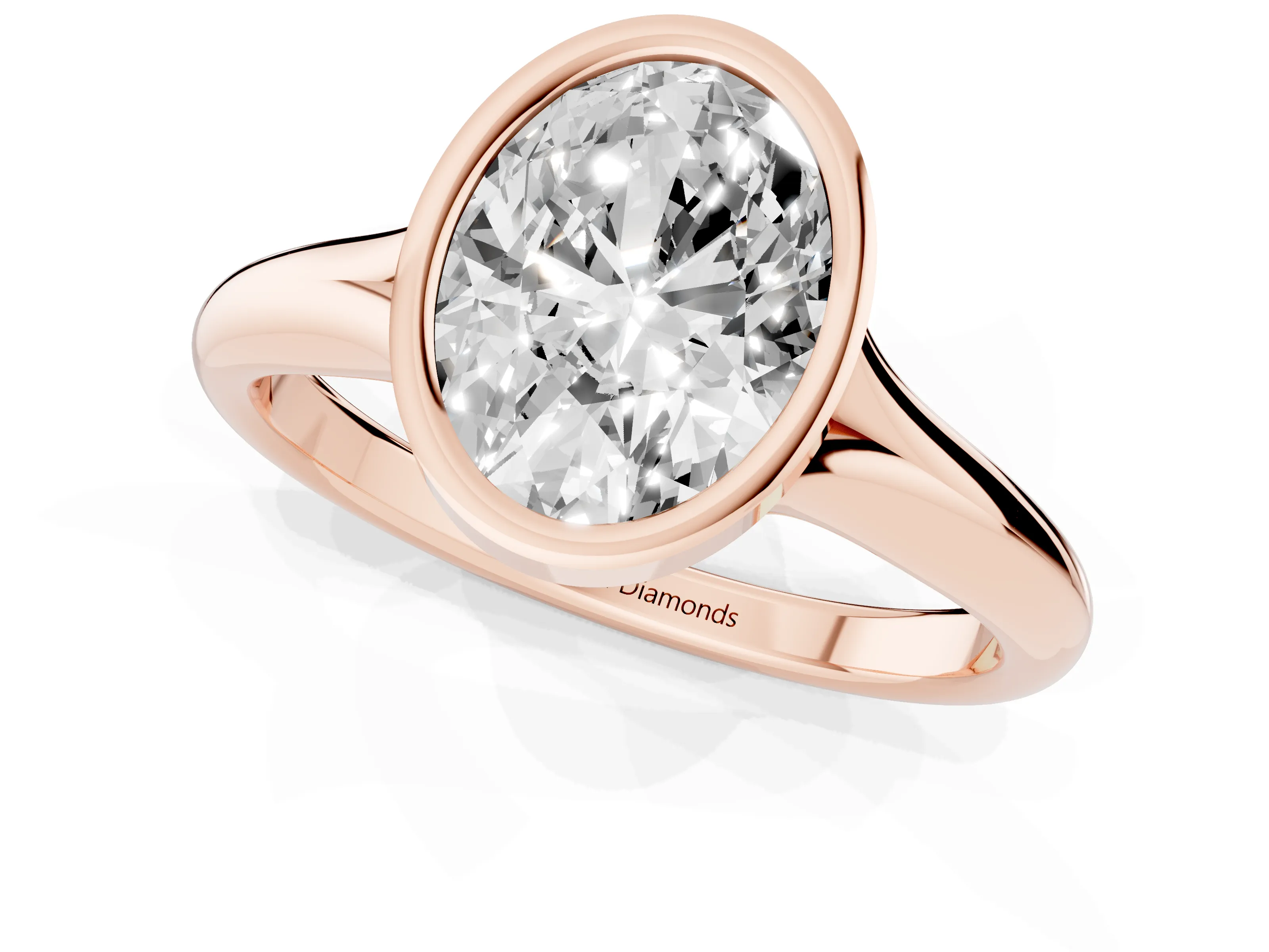 Bezel Set Oval Cut Diamond Solitaire Ring Set in Rose gold with Smooth Band