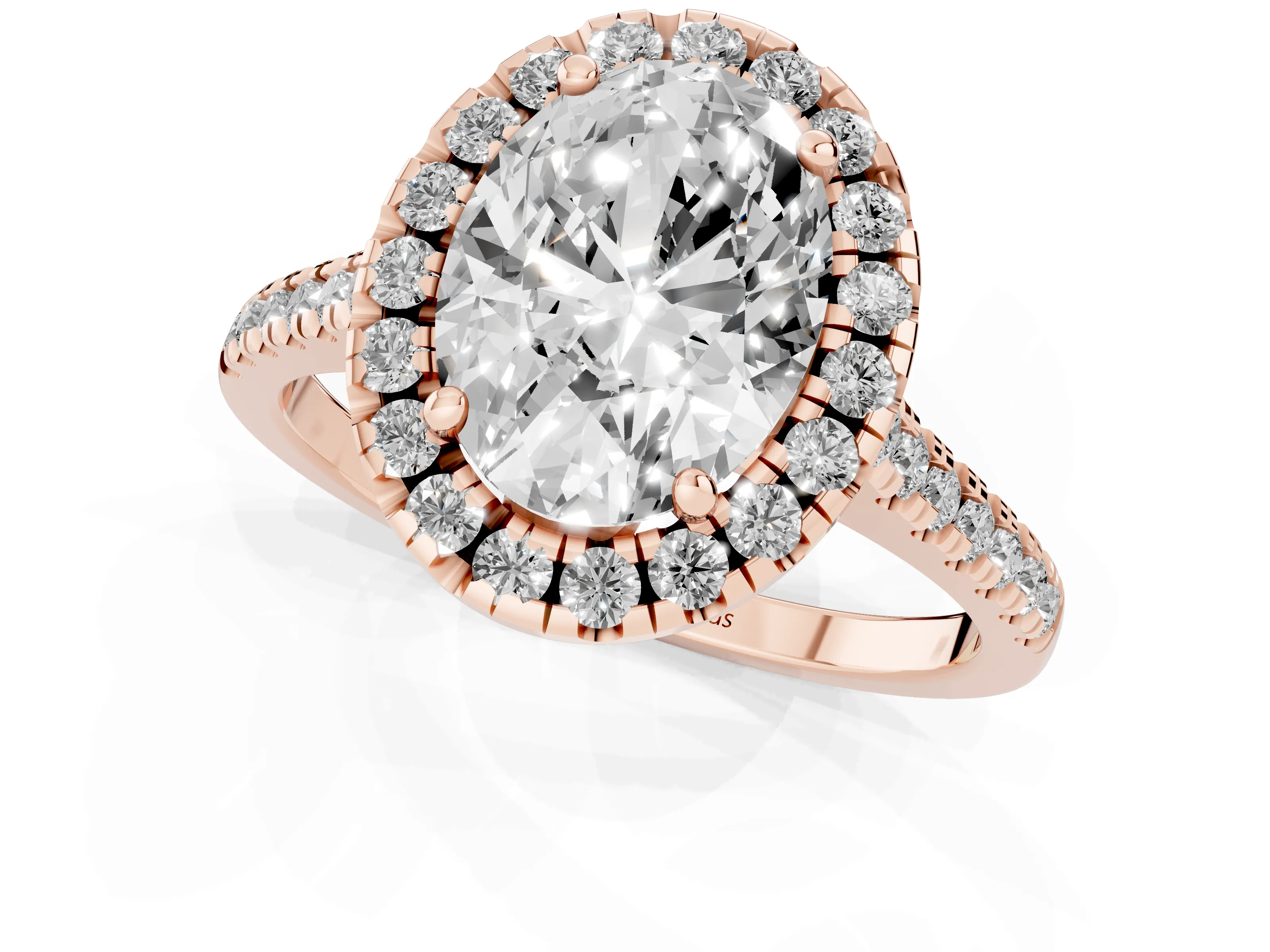 Oval Cut Diamond Cushion Halo Ring Set in Rose gold with Pavé Band