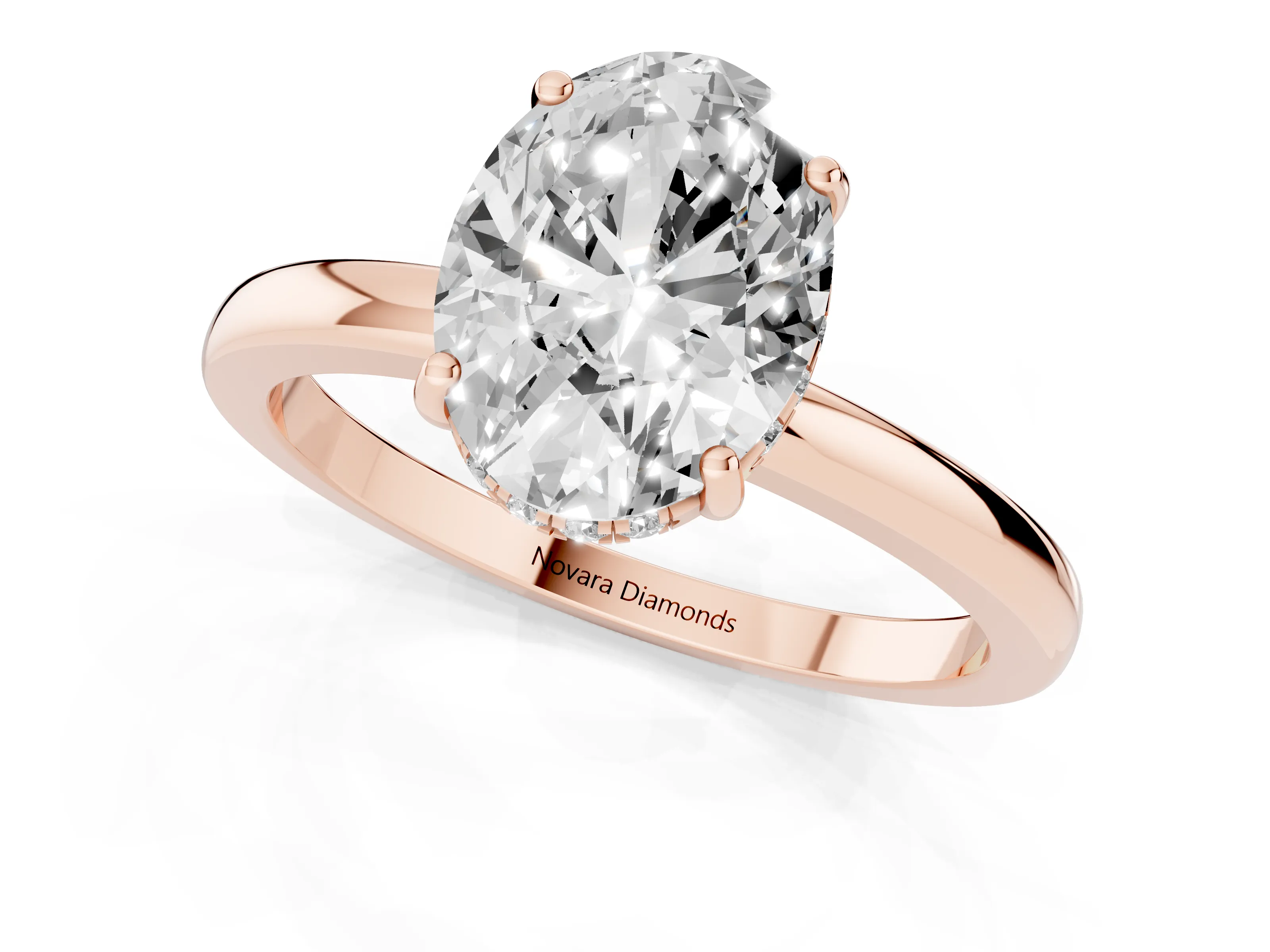 Oval Cut Diamond Solitaire Ring Set in Rose gold with Plain Band and Prong Setting