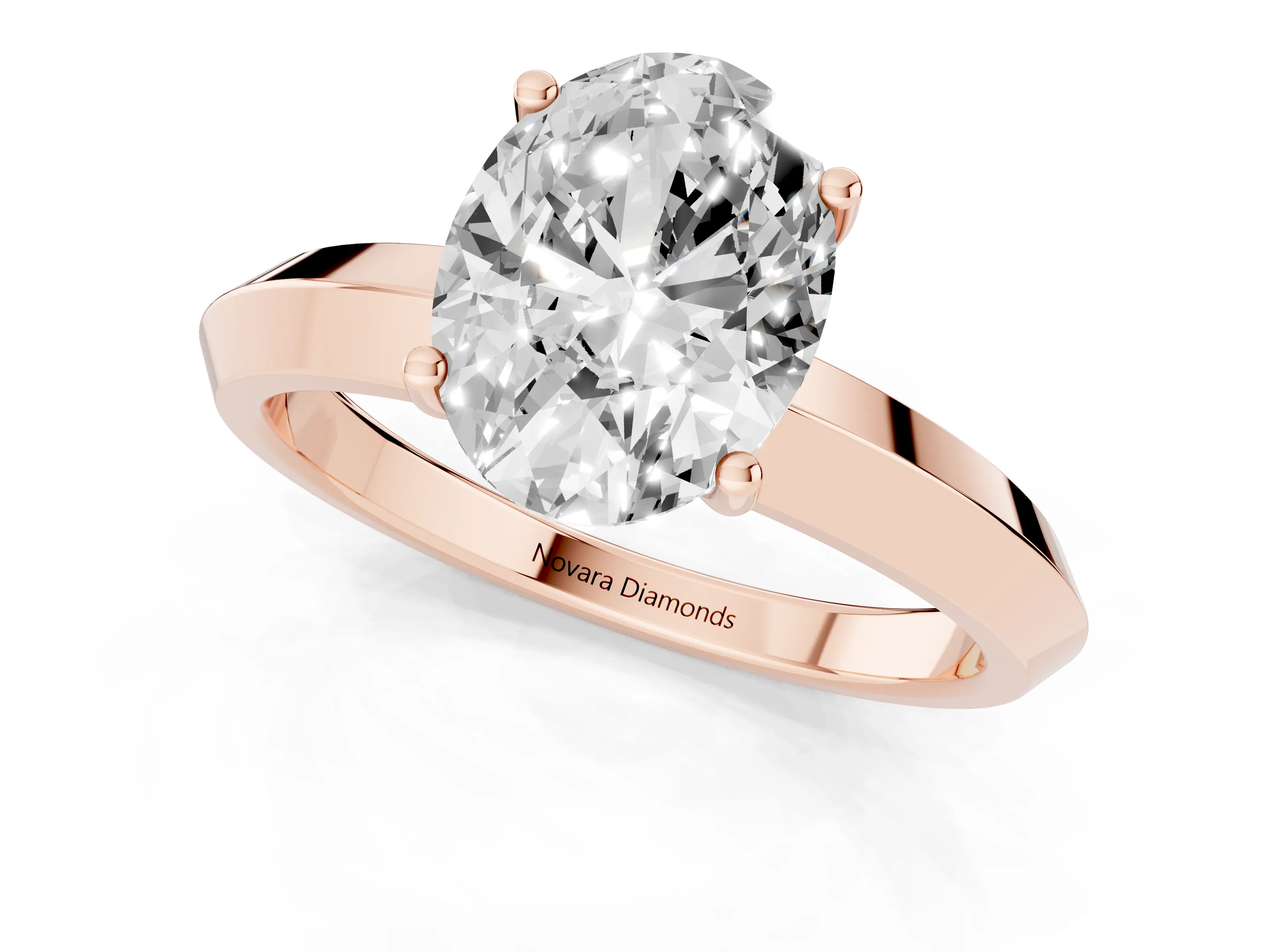 Oval Cut Diamond Solitaire Engagement Ring Set in Rose gold with Flat Band and Prong Setting
