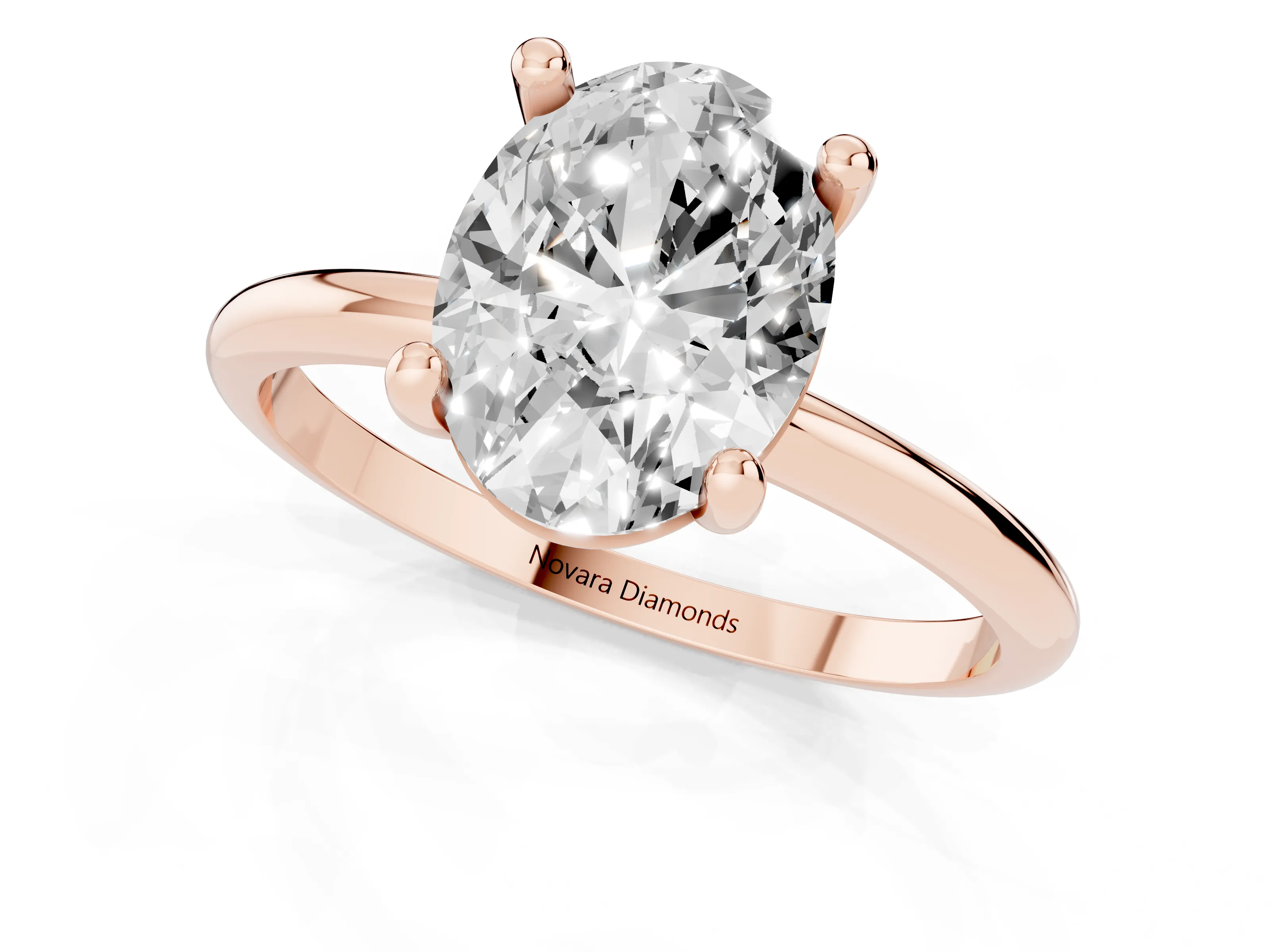 Oval Cut Diamond Solitaire Ring Set in Rose gold with Secure Prong Setting on a Classic Band