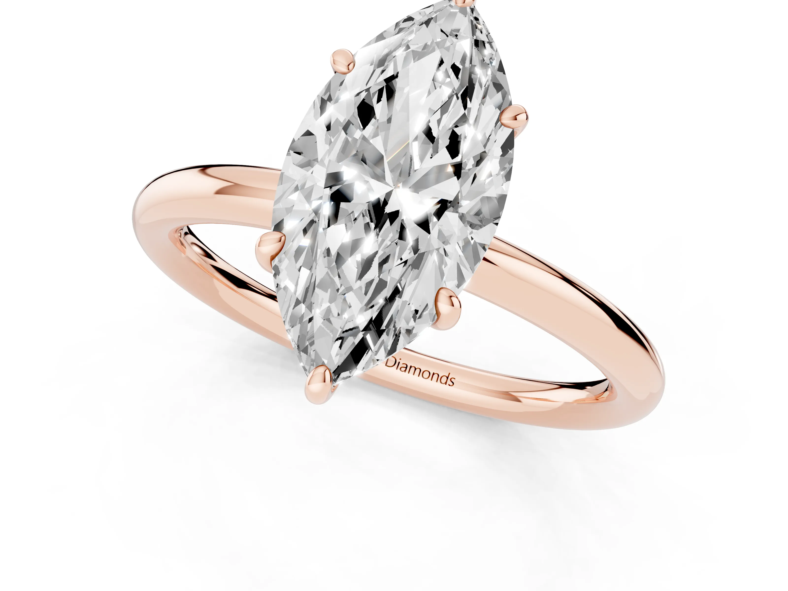 Oval Cut Diamond Solitaire Ring Set in Rose gold with Prong Setting on a Polished Plain Band