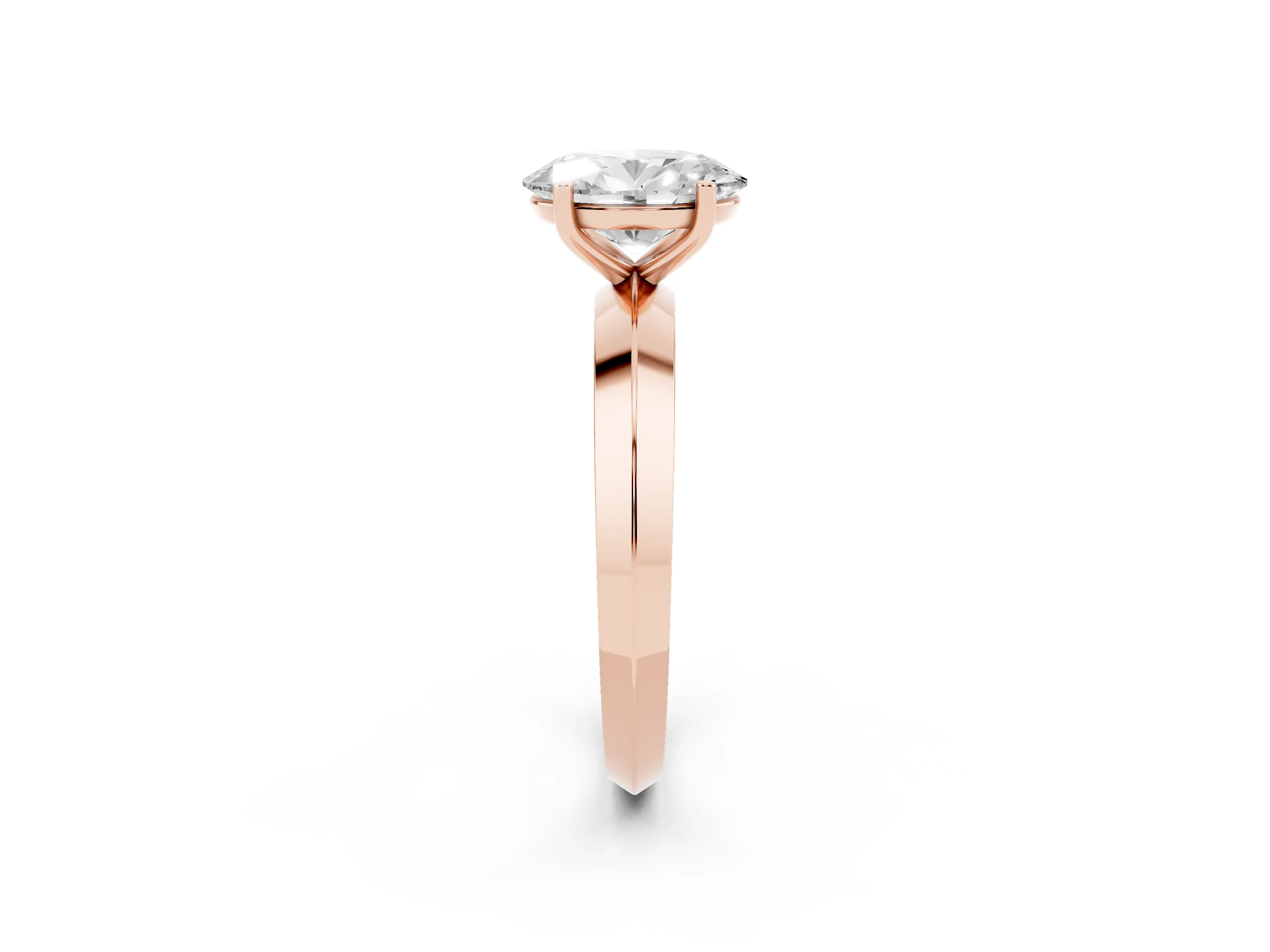 Oval Cut Diamond Solitaire Engagement Ring Set in Rose gold with Flat Band and Prong Setting