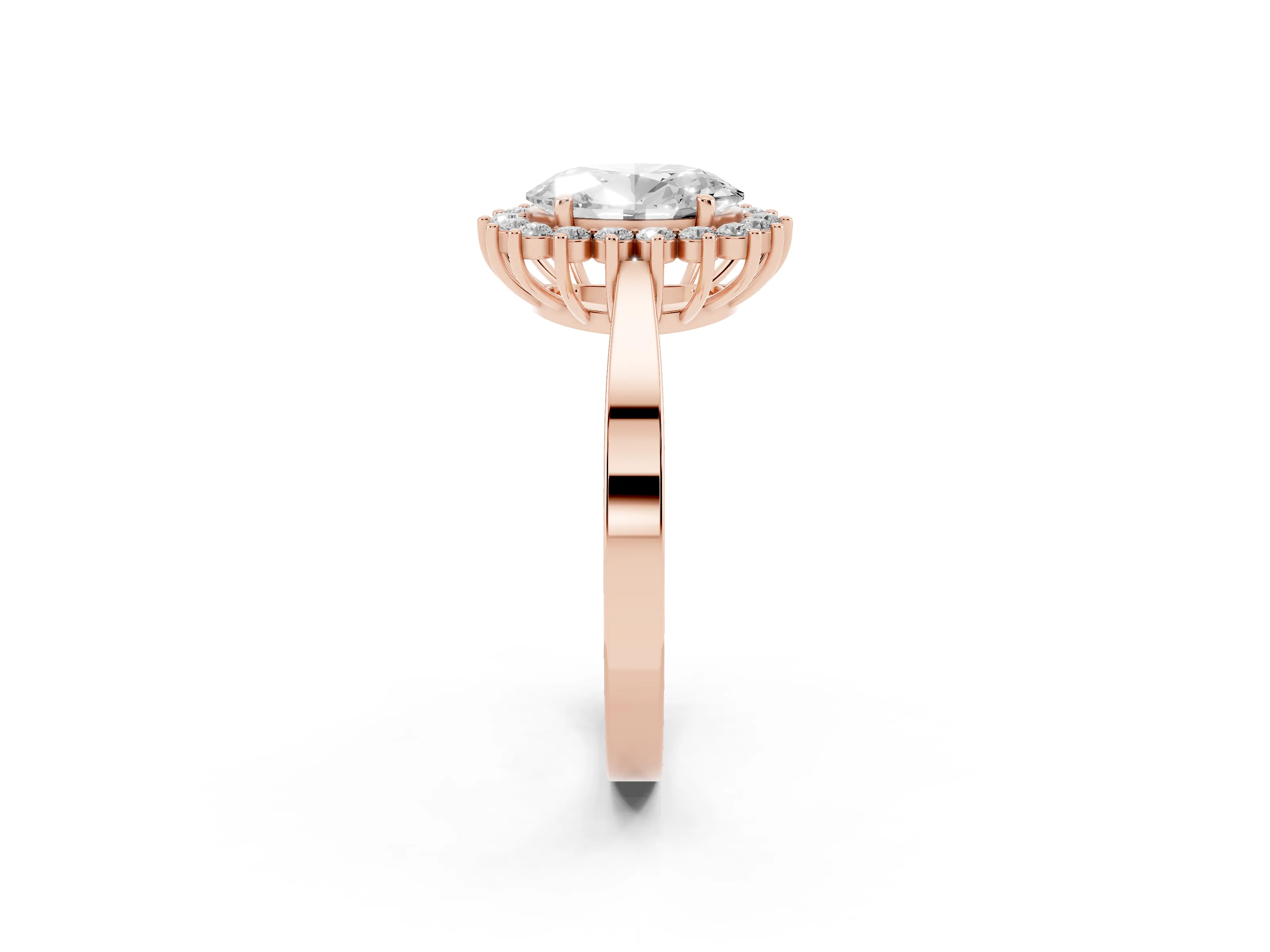 Oval Cut Diamond Halo Ring Set in Rose gold with Round Halo and Smooth Solitaire Band
