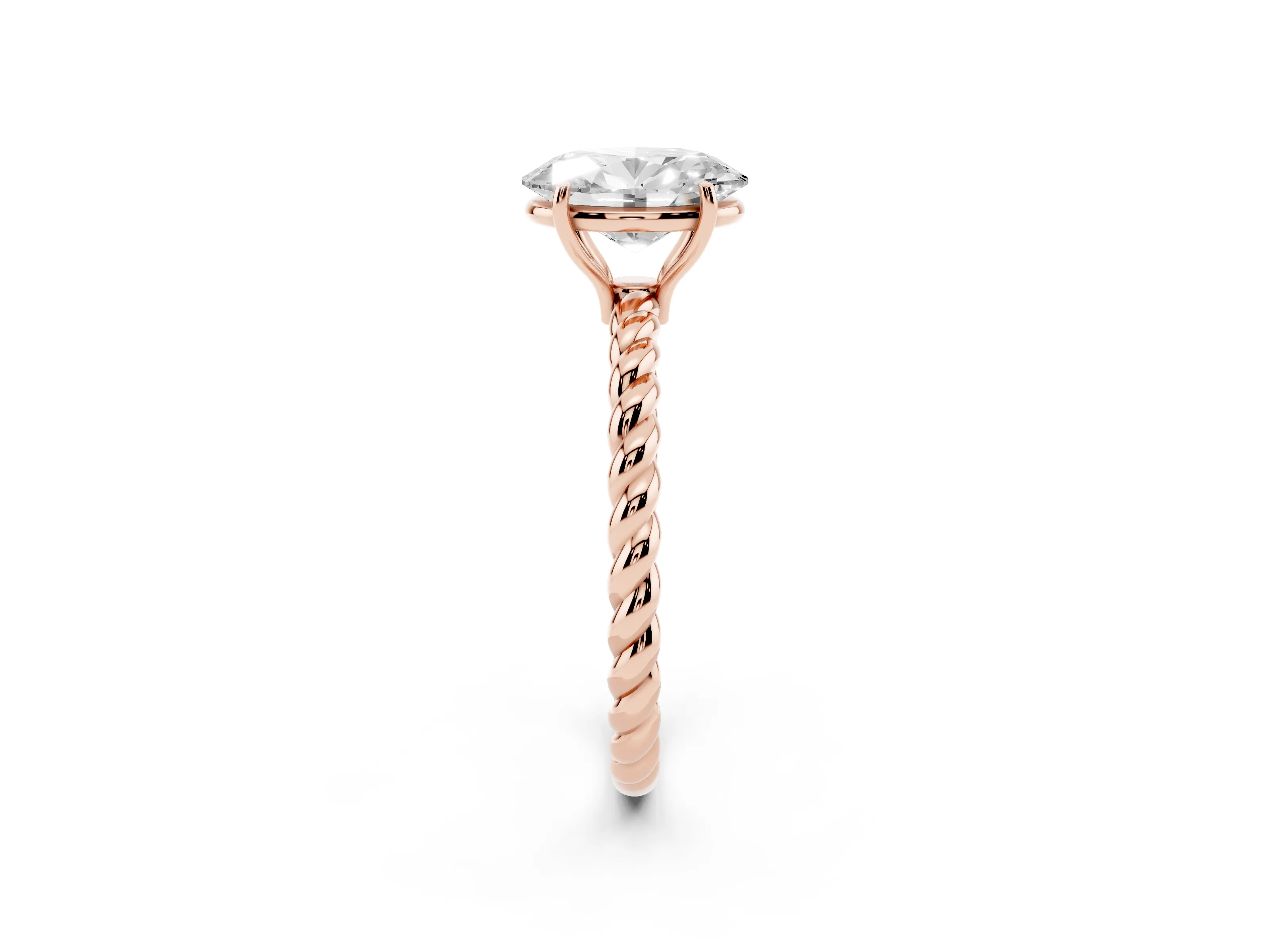 Oval Cut Diamond Solitaire Ring Set in Rose gold with Twist Band and Prong Setting