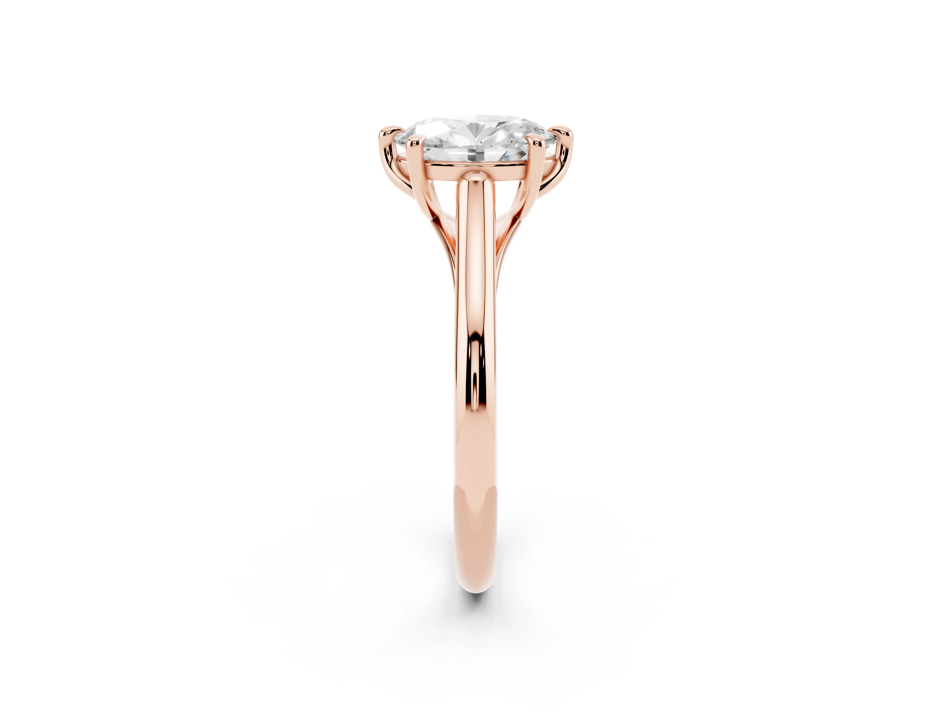 Oval Cut Diamond Solitaire Engagement Ring Set in Rose gold with Prong Setting and Plain Classic Band