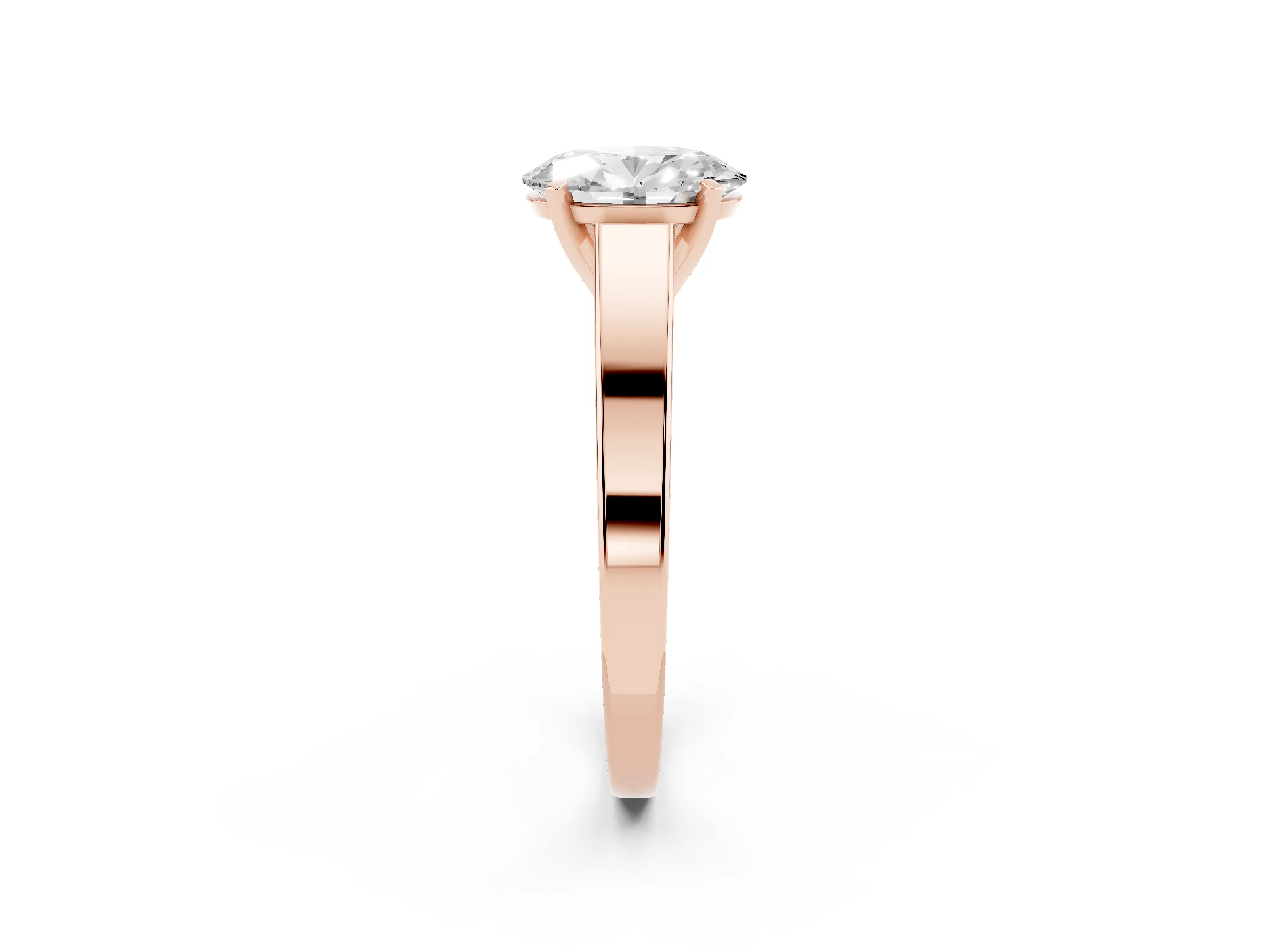 Oval Cut Diamond Solitaire Engagement Ring Set in Rose gold with Prong Setting and Tapered Band