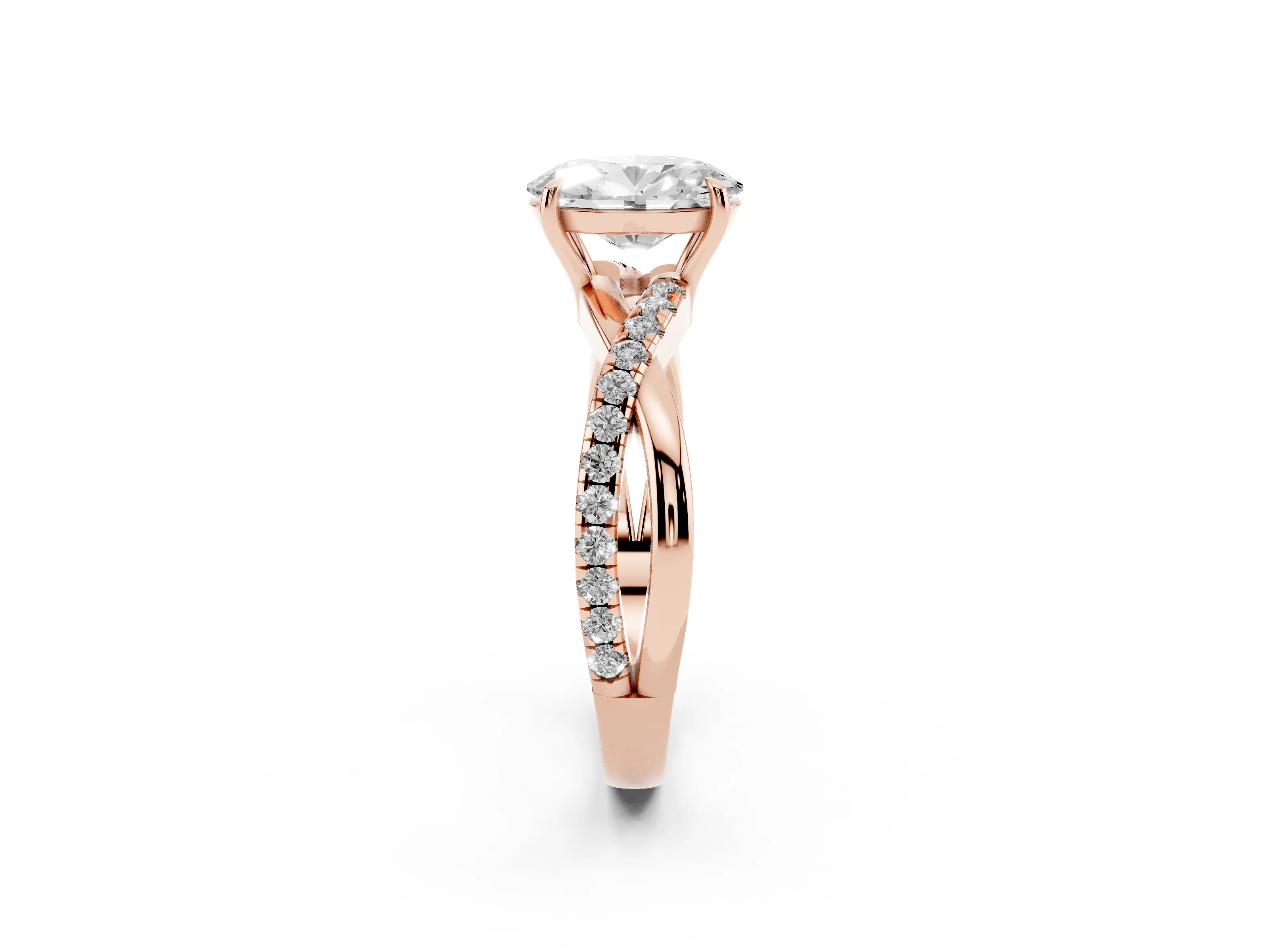 Oval Cut Diamond Twisted Pavé Band Ring Set in Rose gold with Prong Setting