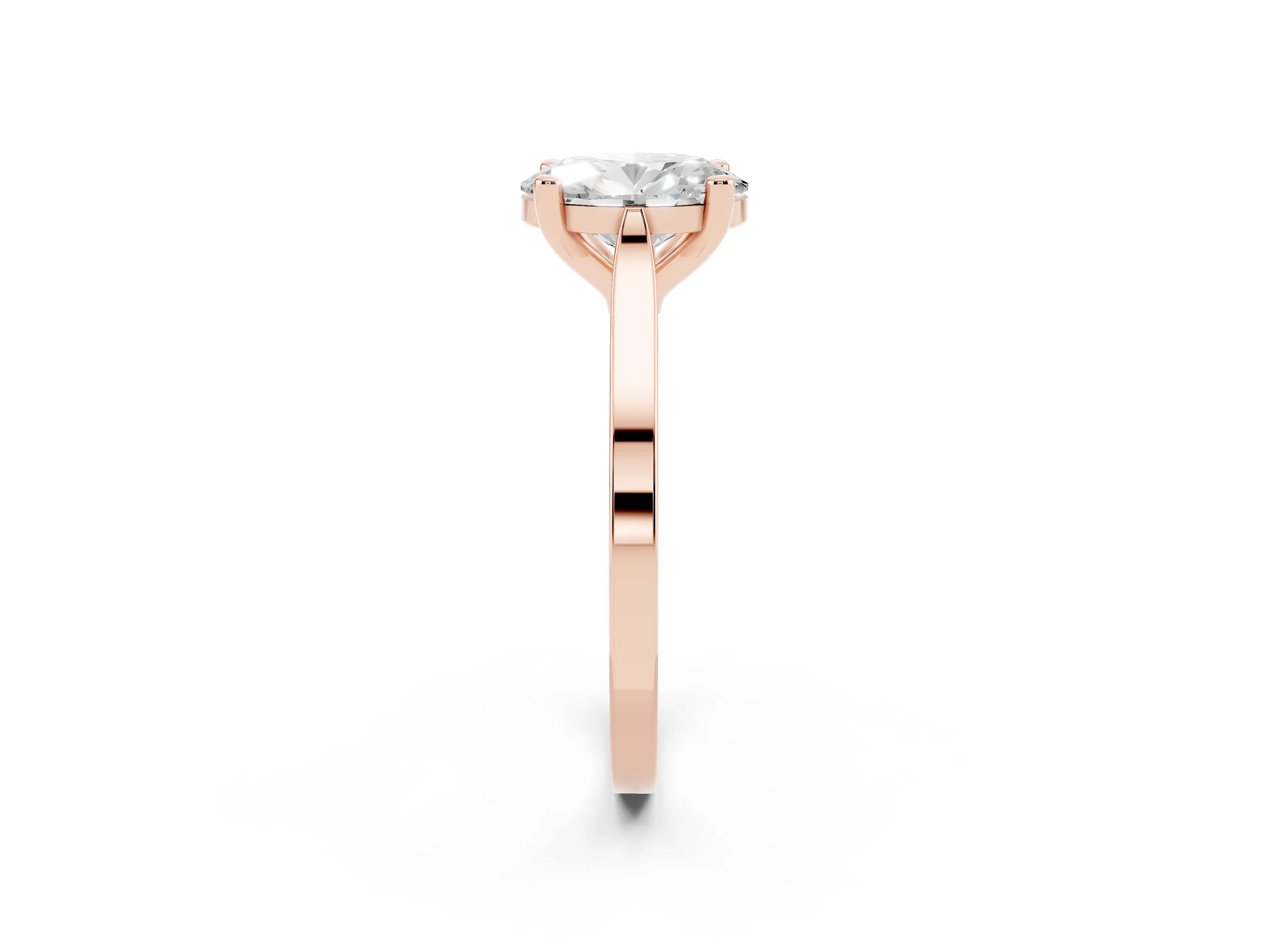 Oval Cut Diamond Solitaire Ring Set in Rose gold with Prong Setting and Tapered Band