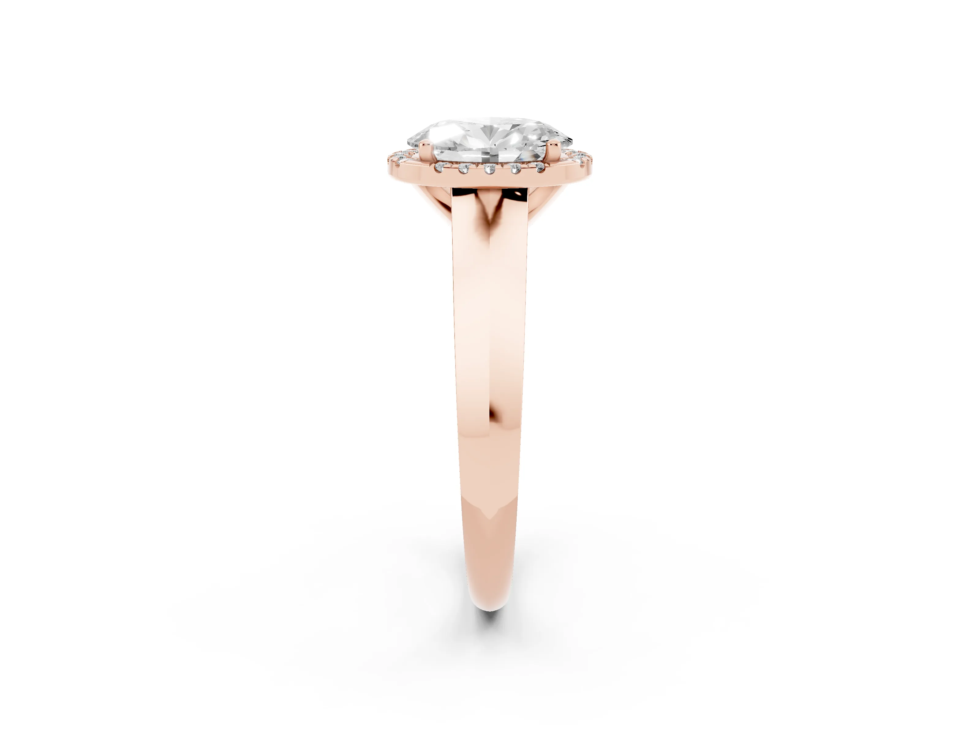 Oval Cut Diamond Halo Ring Set in Rose gold with Cathedral Band and Prong Setting