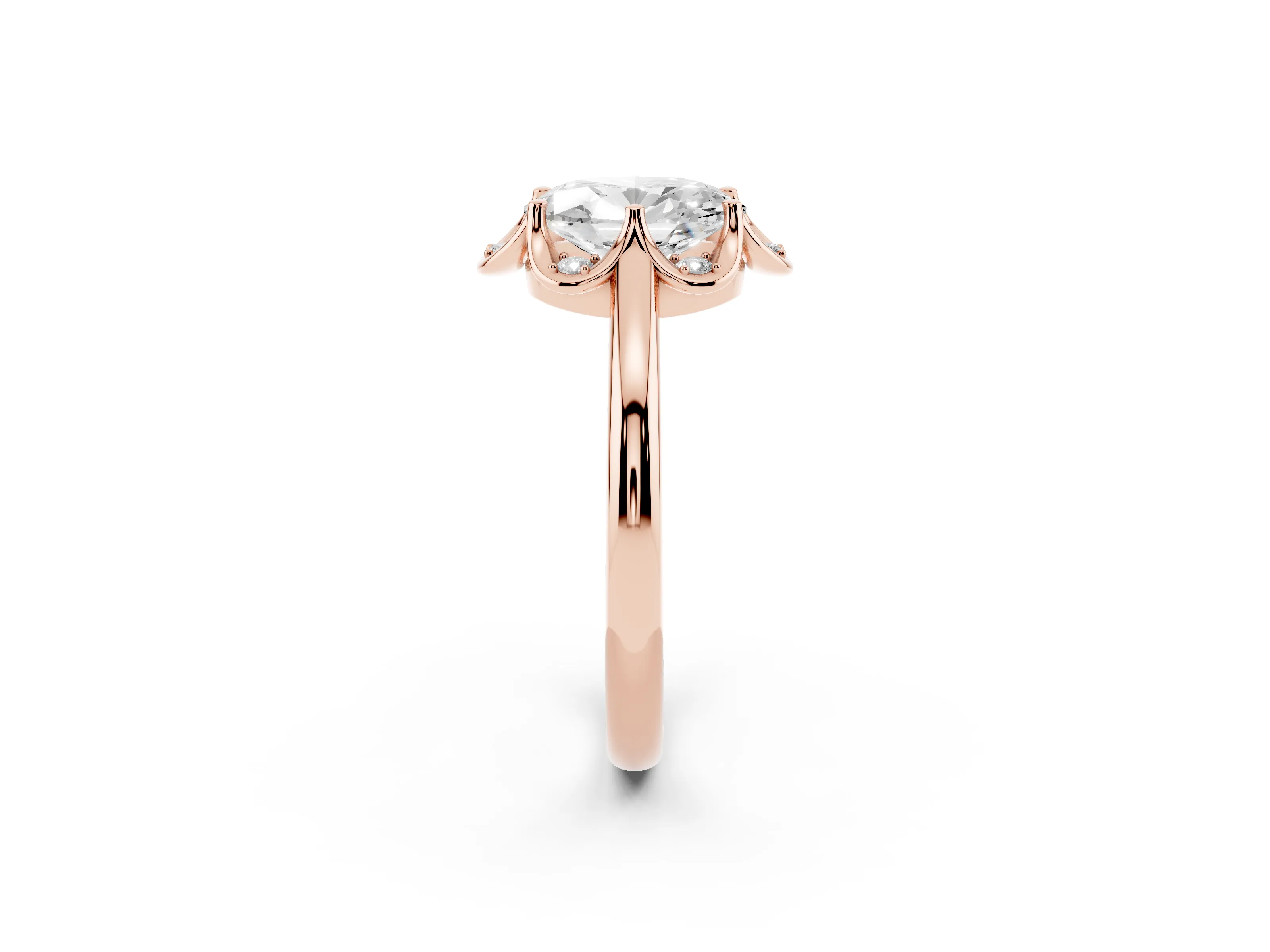 Oval Cut Diamond Round Cluster Halo Ring Set in Rose gold with Solitaire Band and Prong Setting