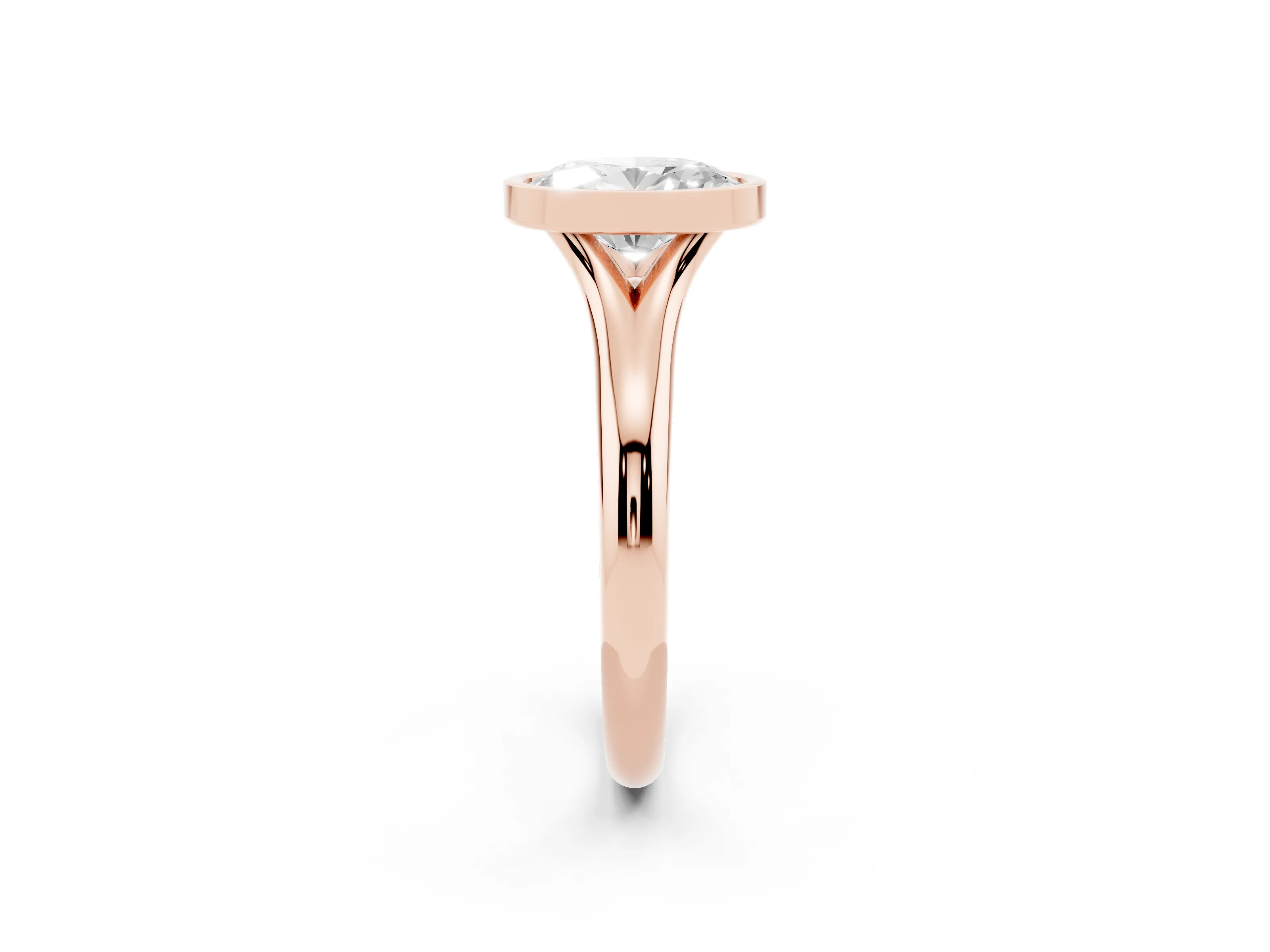 Bezel Set Oval Cut Diamond Solitaire Ring Set in Rose gold with Smooth Band