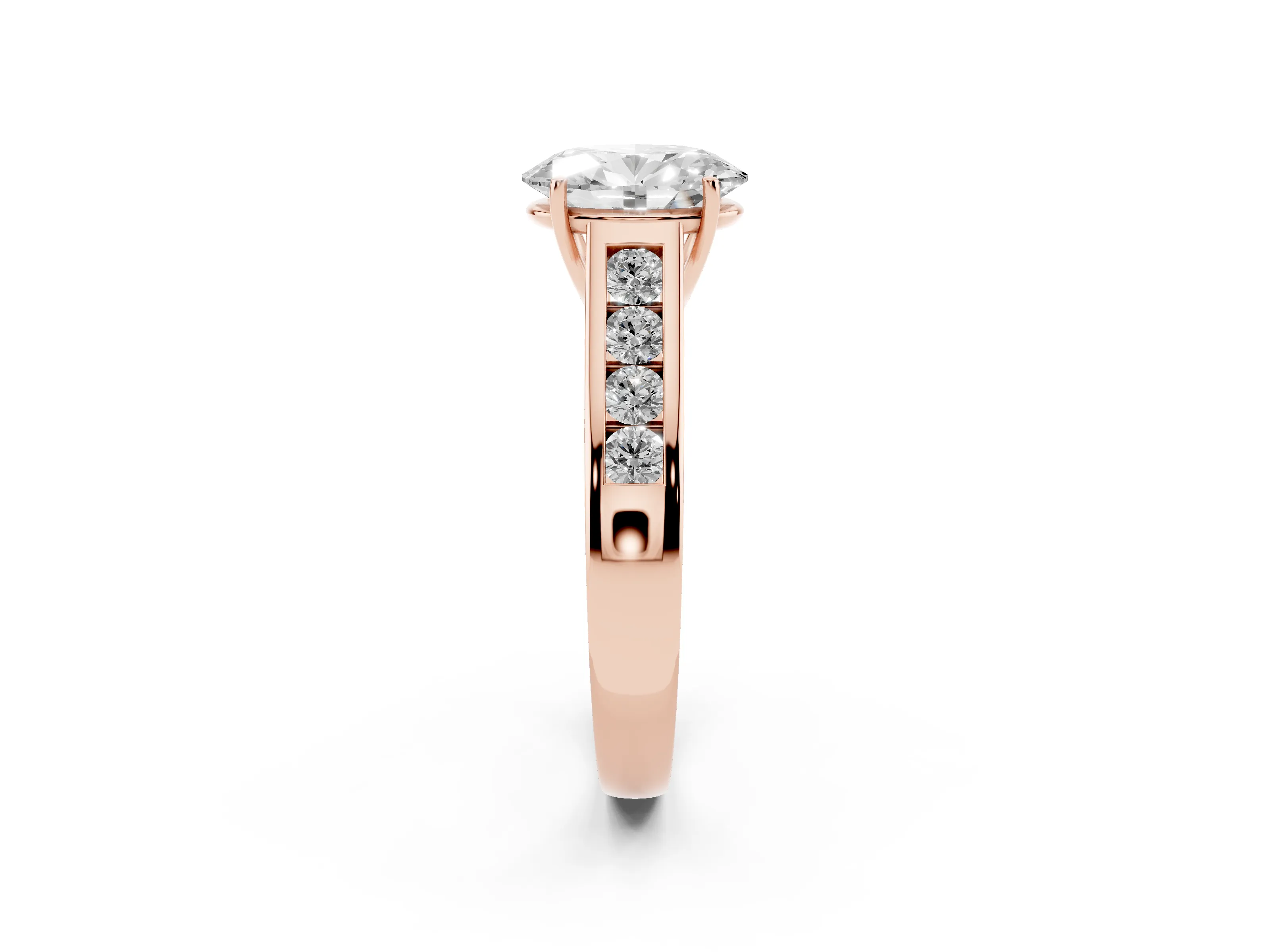 Oval Cut Diamond Solitaire Channel-Set Engagement Ring Set in Rose gold with Prong Setting