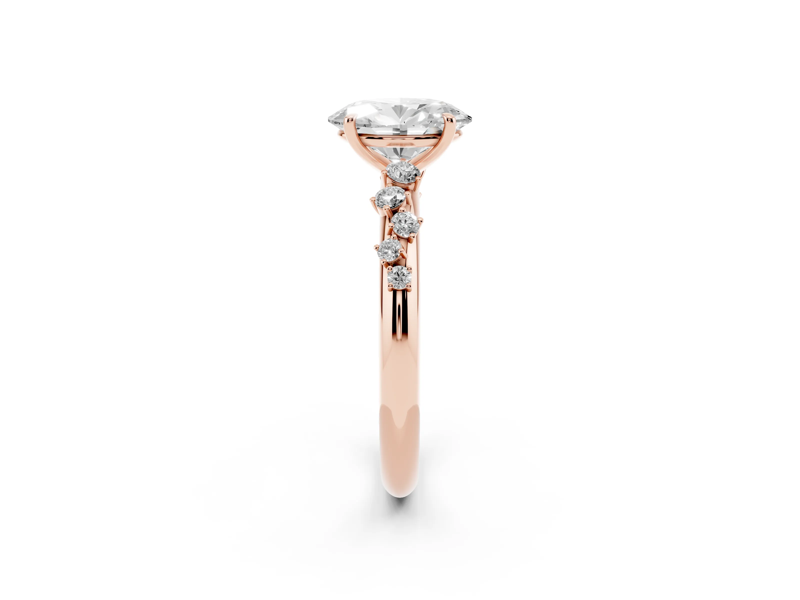 Oval Cut Diamond Cluster Solitaire Ring Set in Rose gold with Prong Setting
