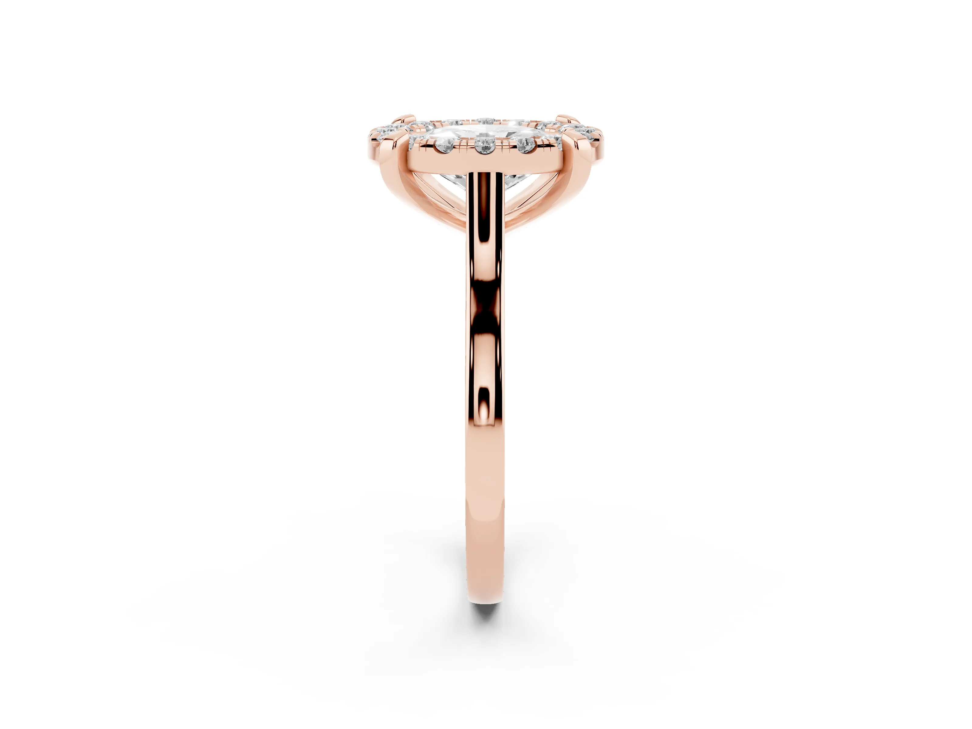 Oval Cut Diamond Cluster Halo Solitaire Ring Set in Rose gold with Prong Setting