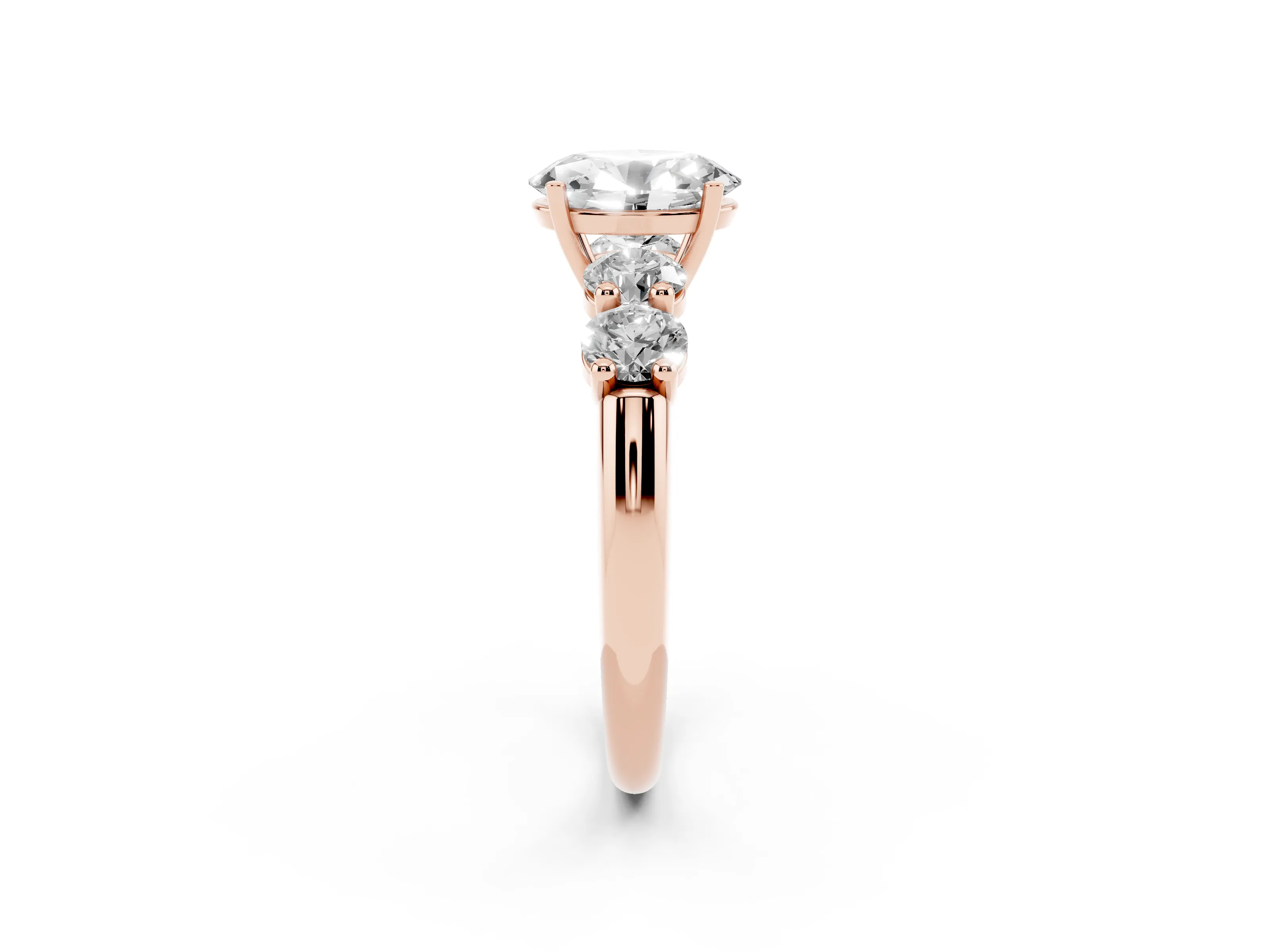 Oval Cut Diamond Five-Stone Prong Set Ring Set in Rose gold with Classic Band