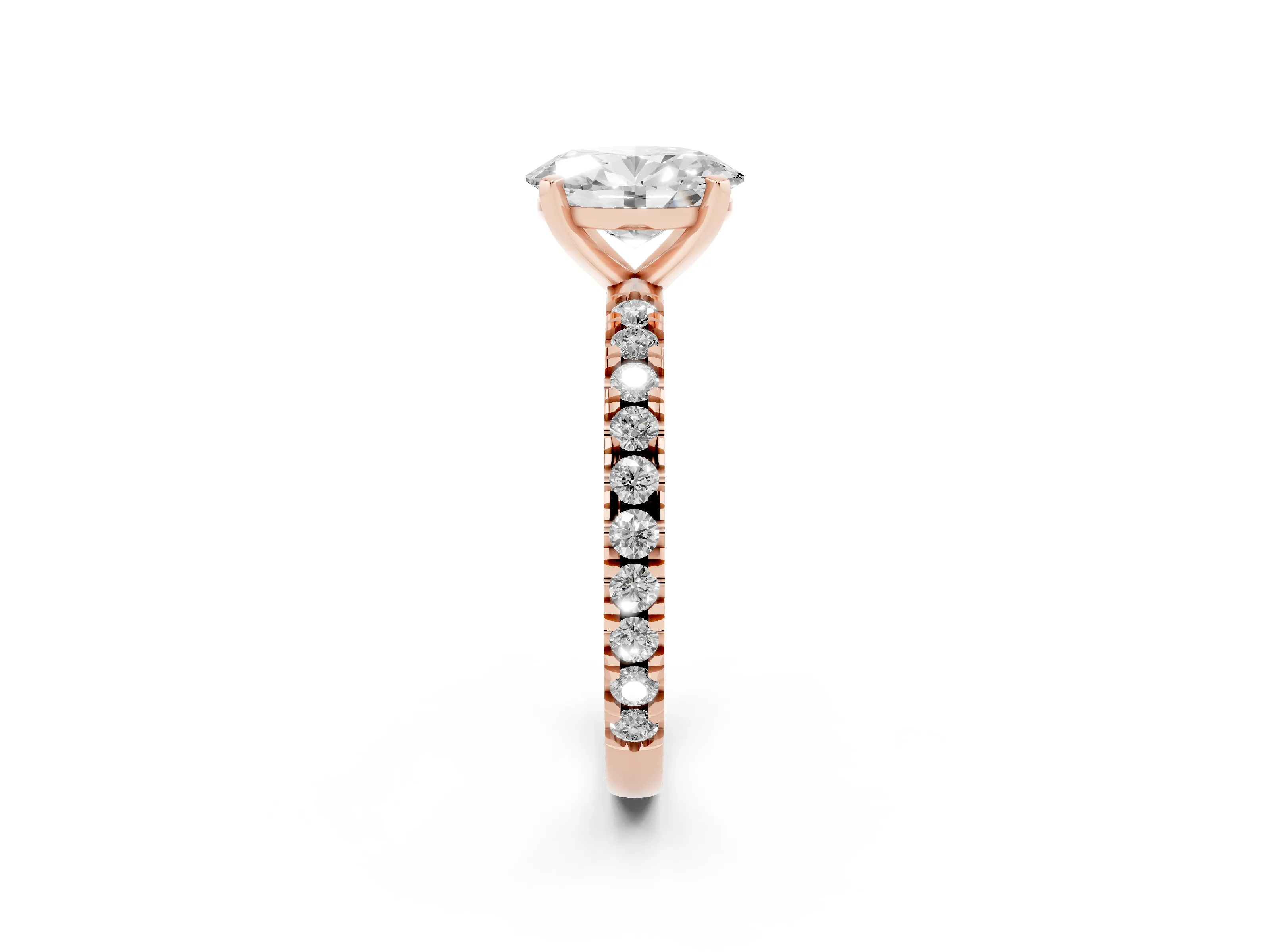 Oval Cut Diamond Pavé Band Solitaire Set in Rose gold with Prong Setting