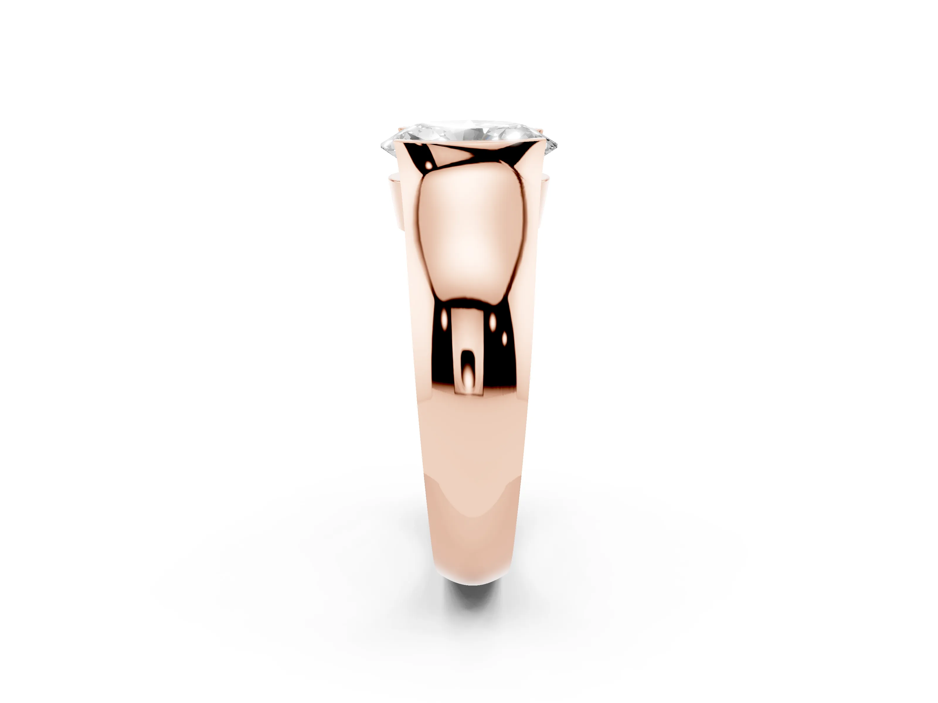 Oval Cut Diamond Bezel Solitaire Ring Set in Rose gold with Wide Band