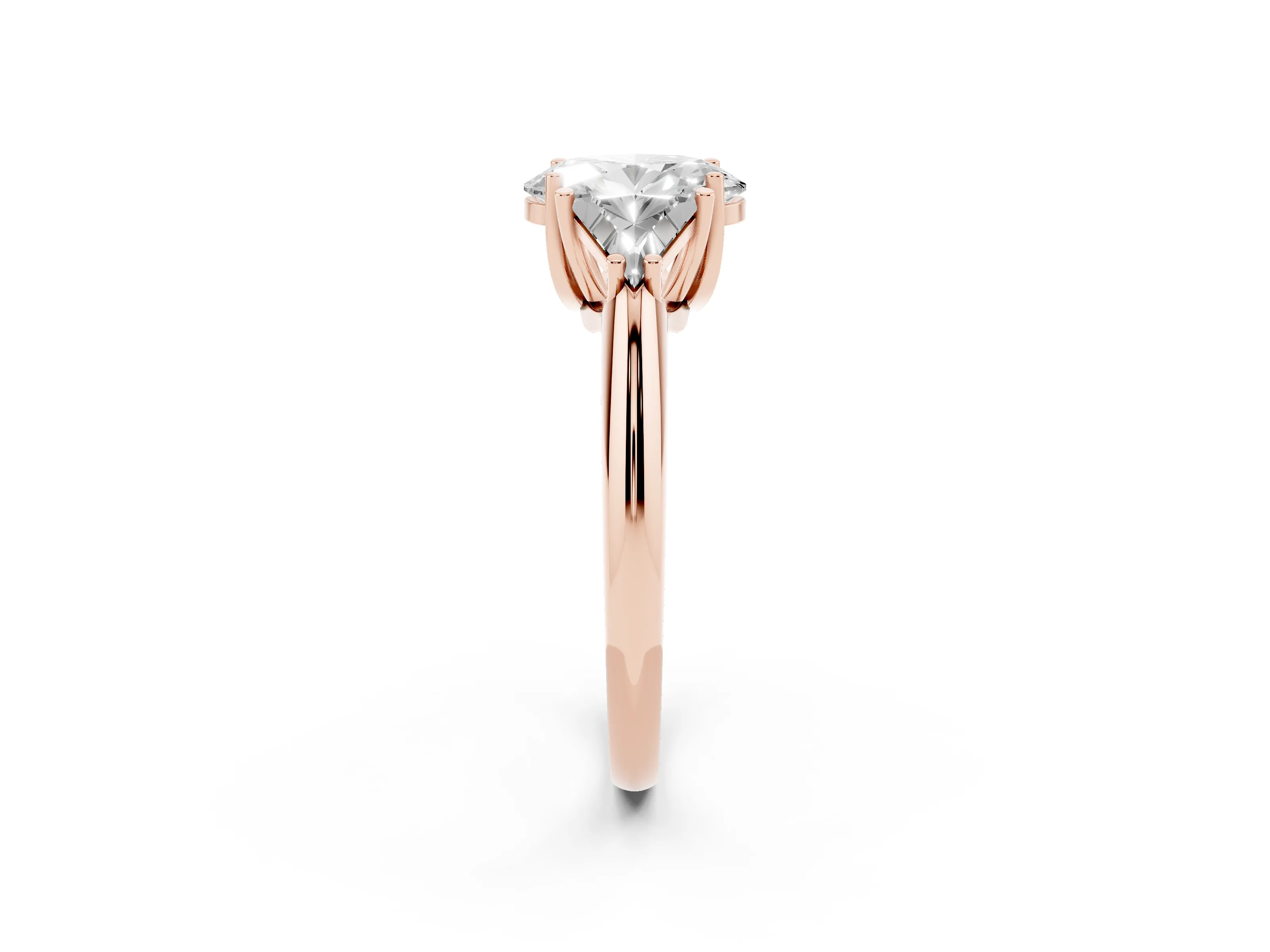 Oval Cut Diamond Three-Stone Engagement Ring Set in Rose gold with Trillion Side Stones