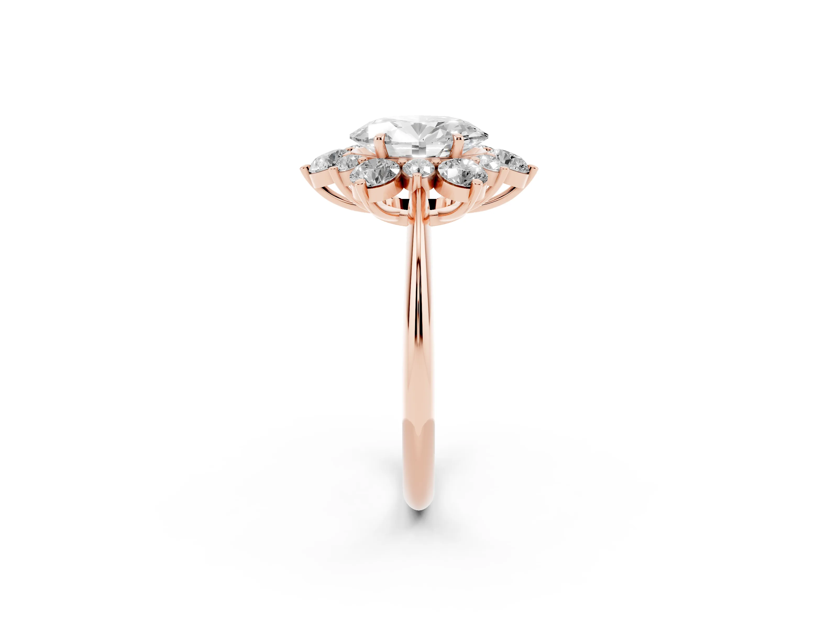 Oval Cut Diamond Cluster Halo Ring Set in Rose gold with Solitaire Band and Prong Setting