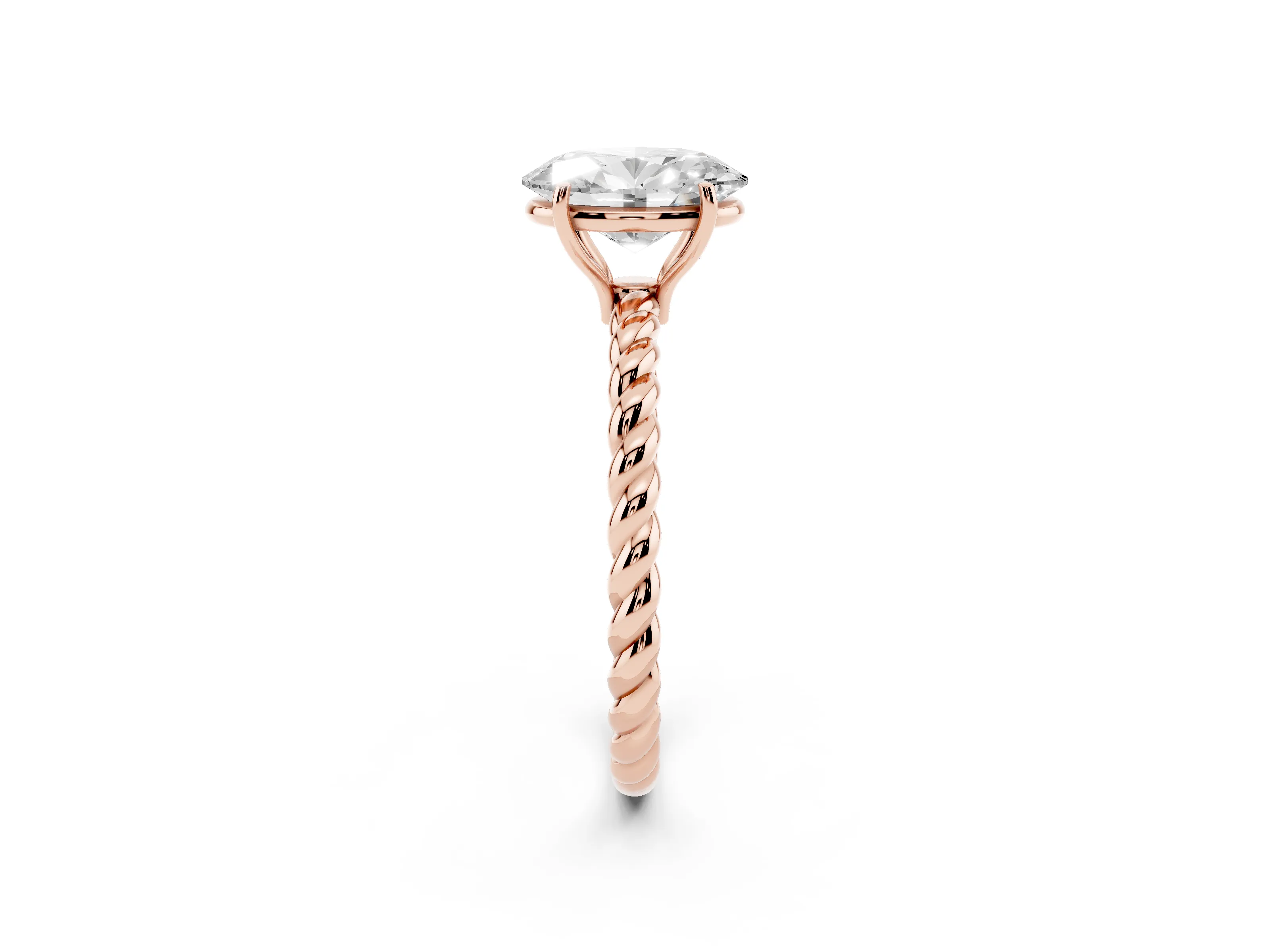 Oval Cut Diamond Solitaire Twisted Band Ring Set in Rose gold with Prong Solitaire Setting