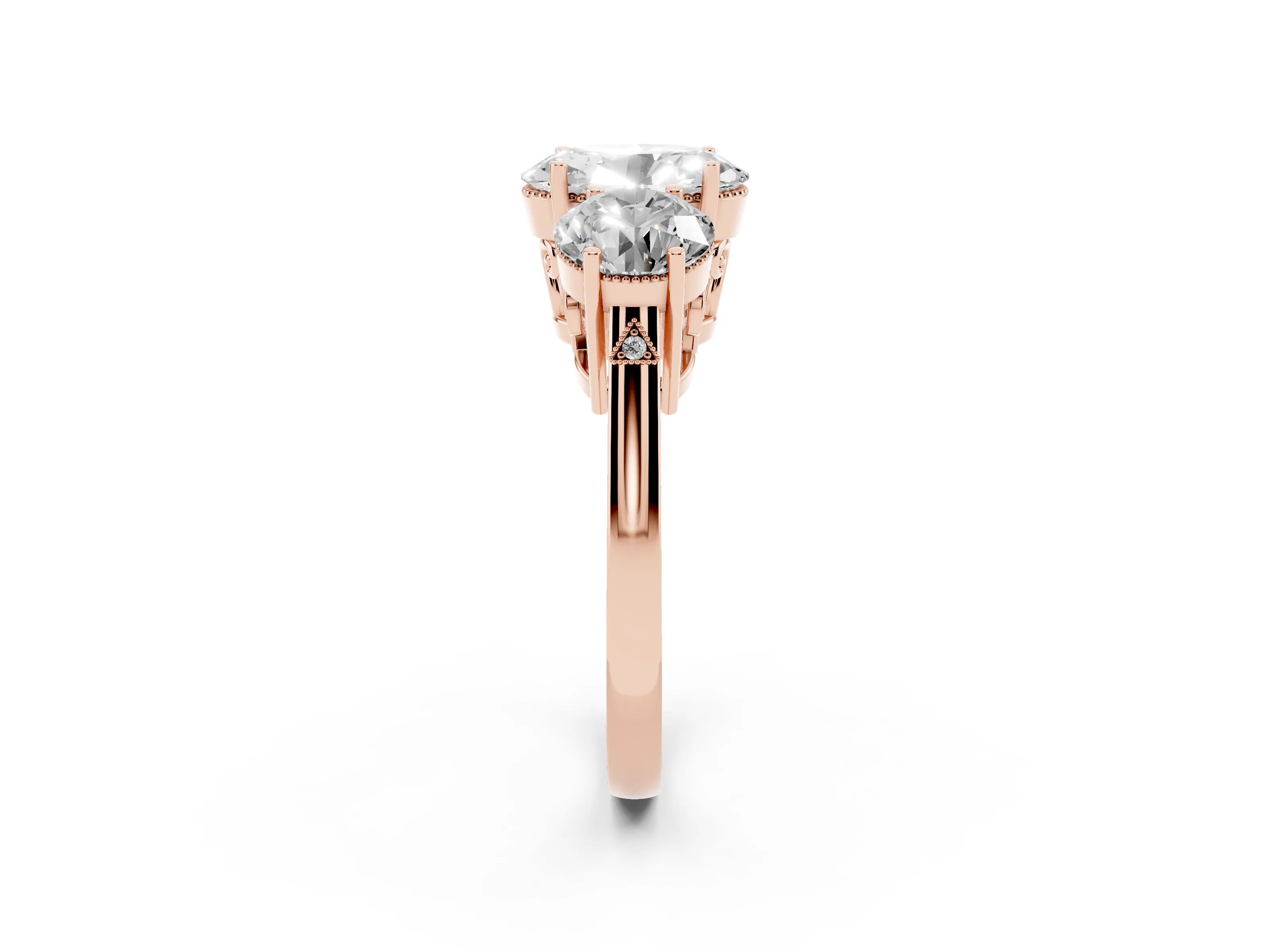 Oval Cut Diamond Three-Stone Engagement Ring Set in Rose gold with Polished Band