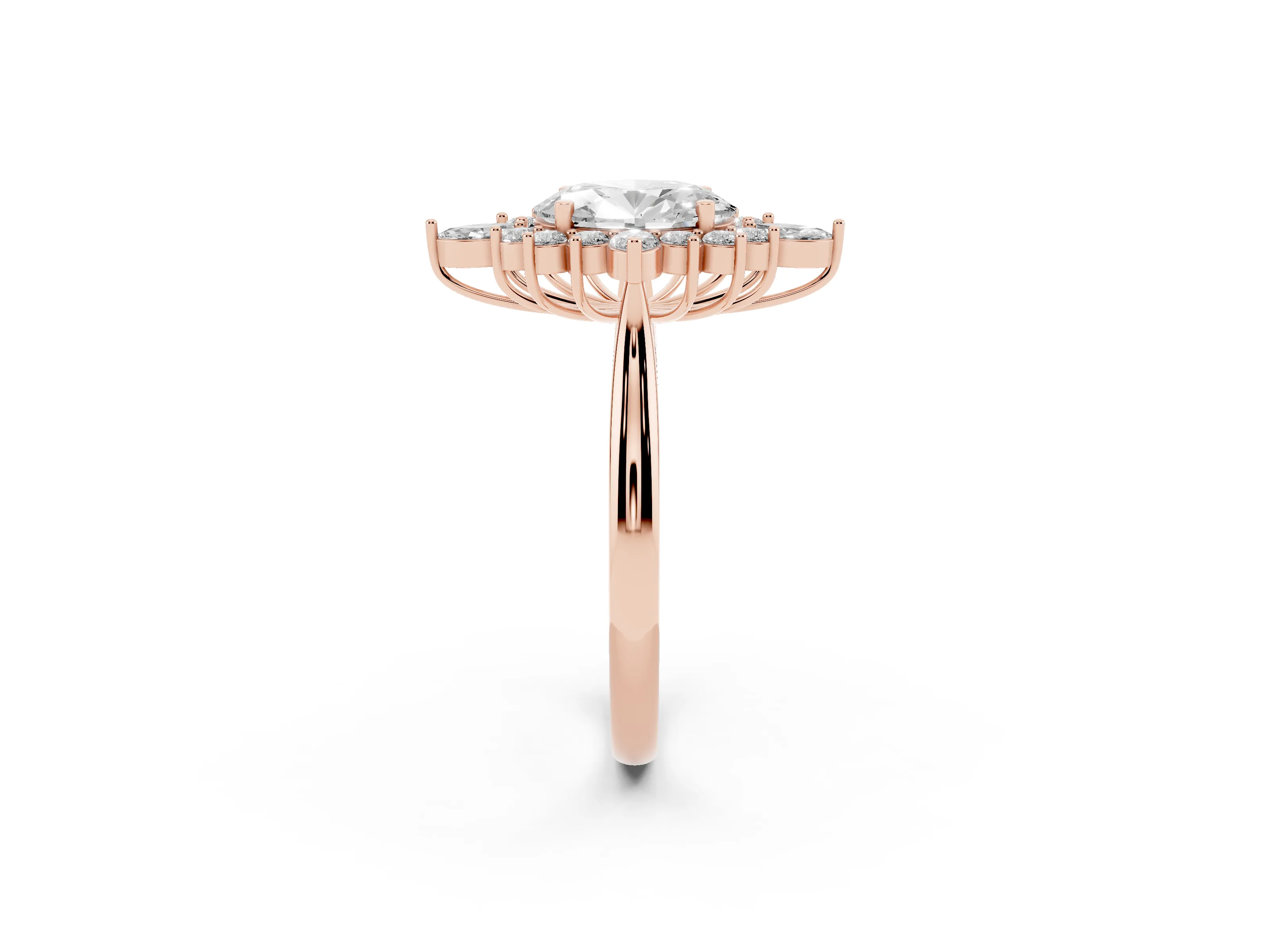 Oval Cut Diamond Cluster Halo Ring Set in Rose gold with Marquise and Round Accents