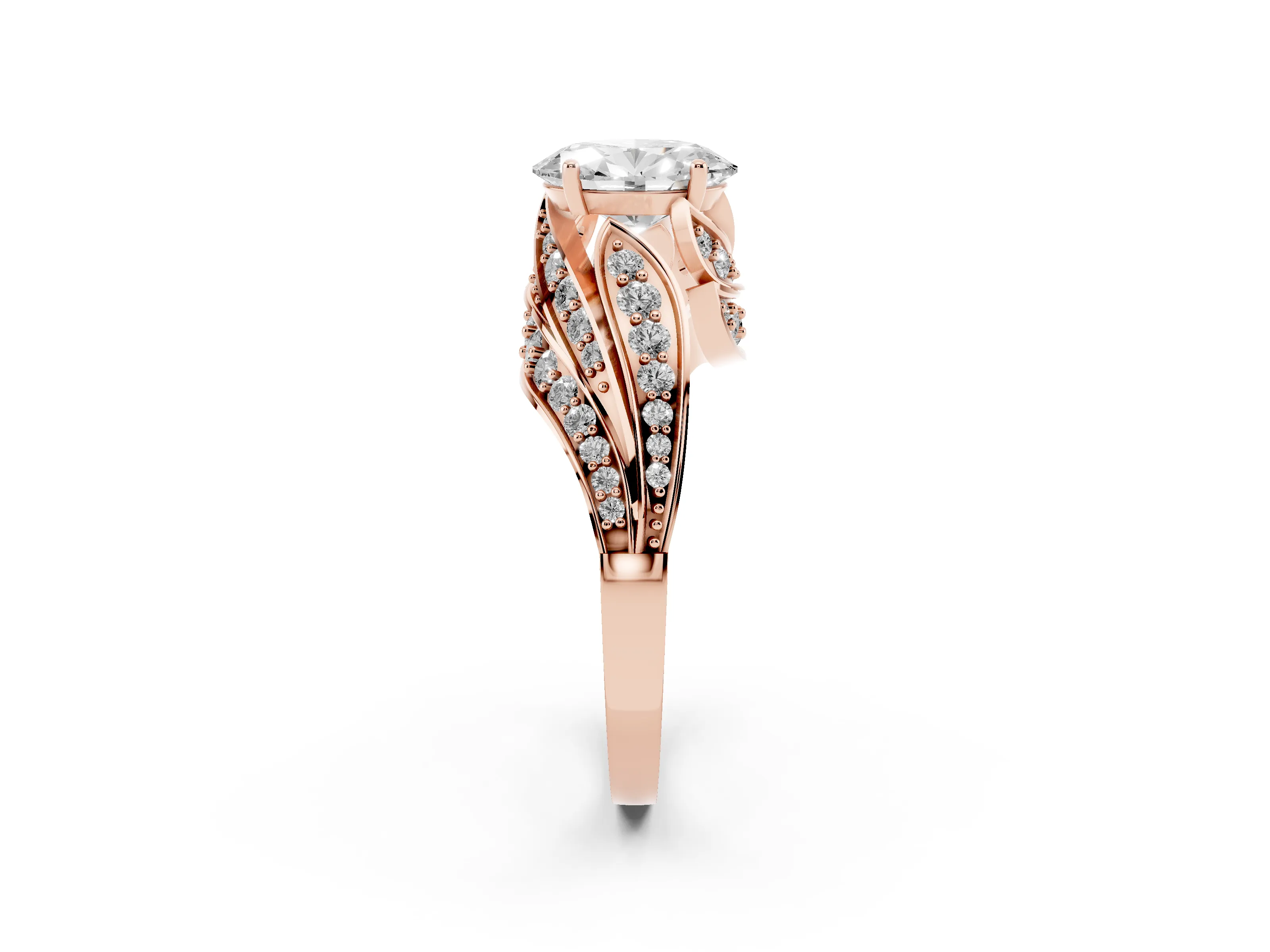 Oval Cut Diamond Solitaire Ring Set in Rose gold with Layered Twist Pavé Band