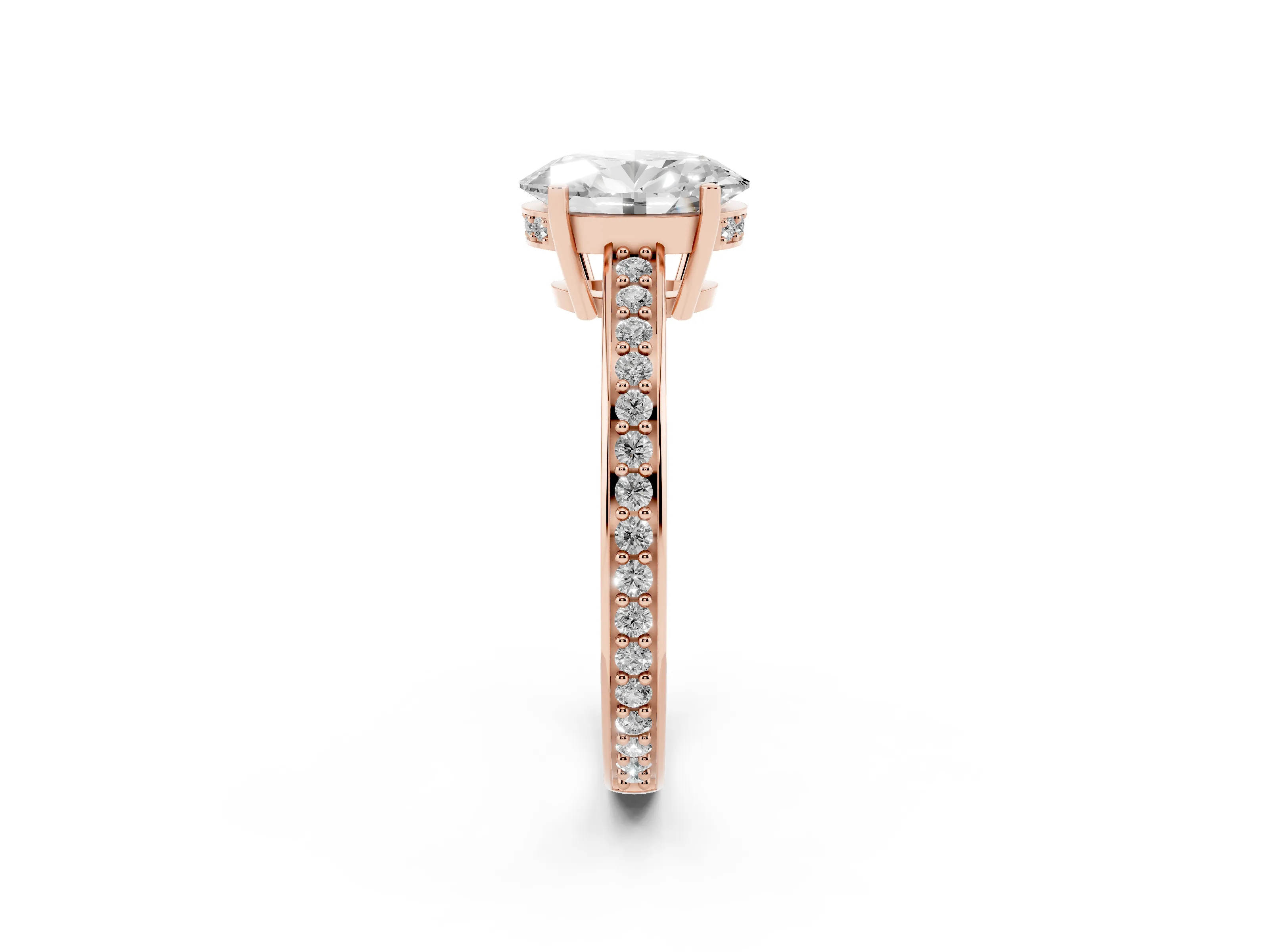 Oval Cut Diamond Pavé Band Prong Set Solitaire Ring Set in Rose gold