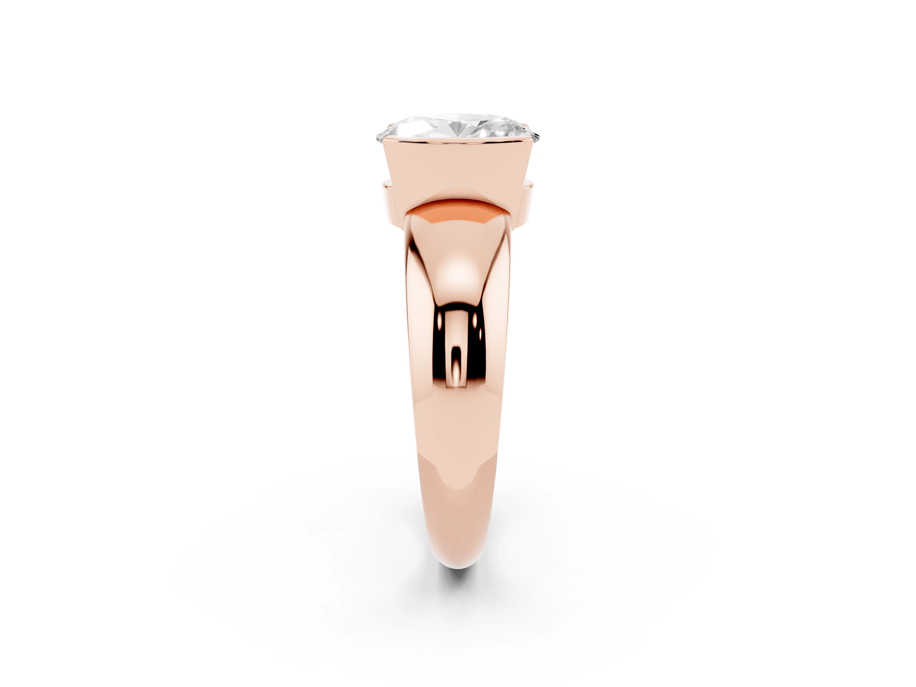 Oval Cut Diamond Solitaire Tension Set Ring Set in Rose gold with Wide Band