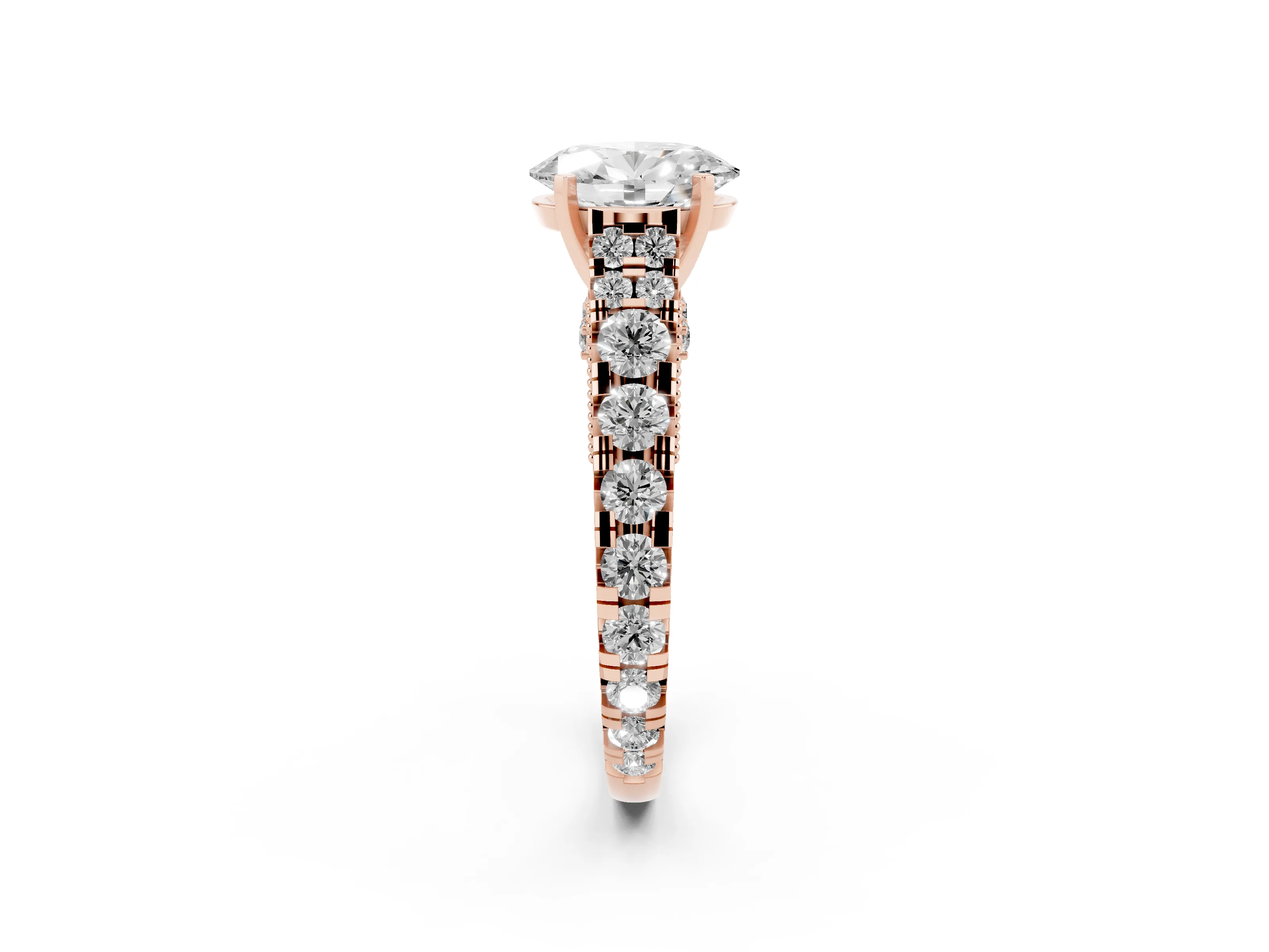 Oval Cut Diamond Classic Solitaire Ring Set in Rose gold with Pavé Band and Prong Setting