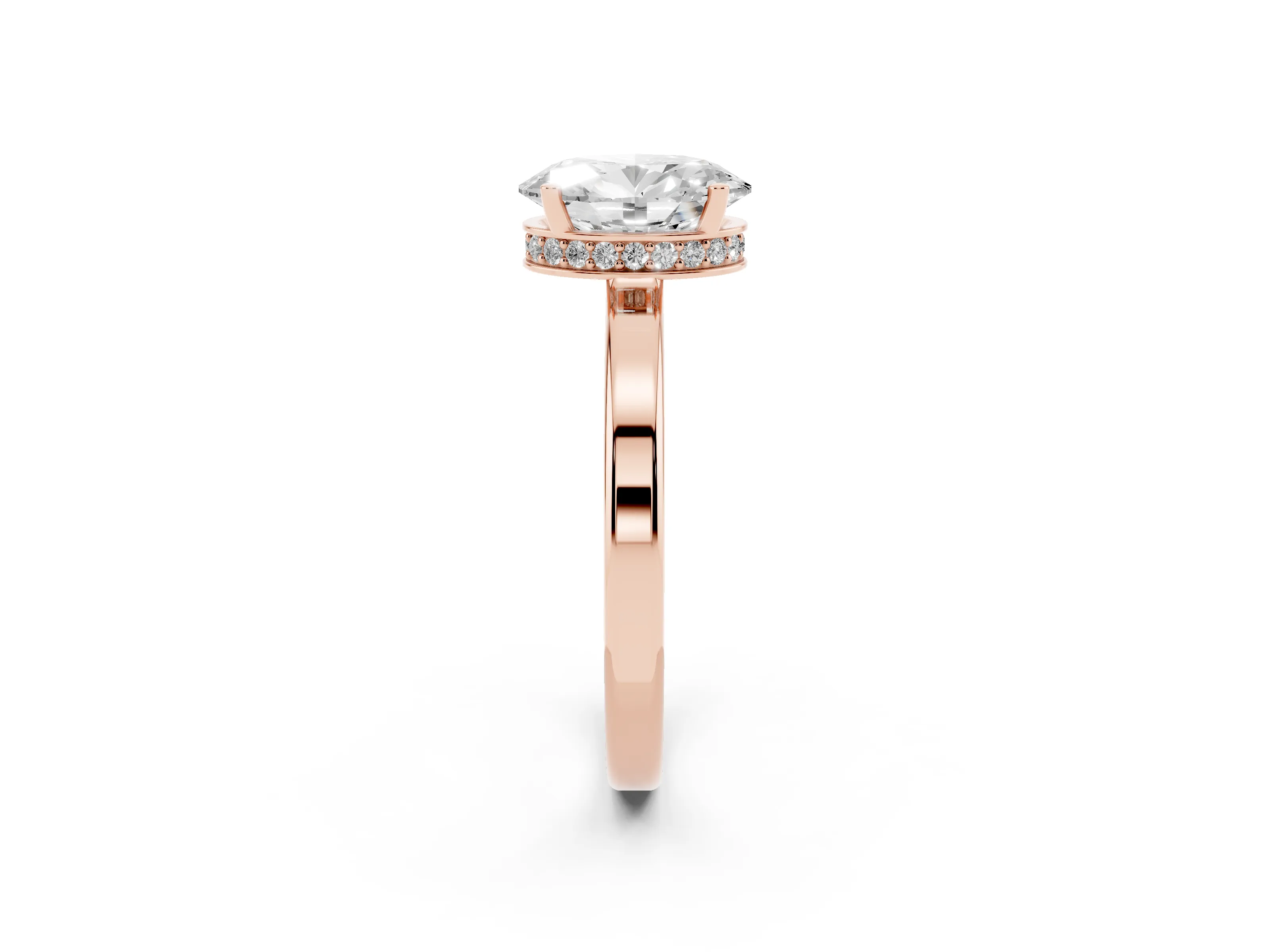 Oval Cut Diamond Solitaire Engagement Ring Set in Rose gold with Prong Setting on a Plain Band