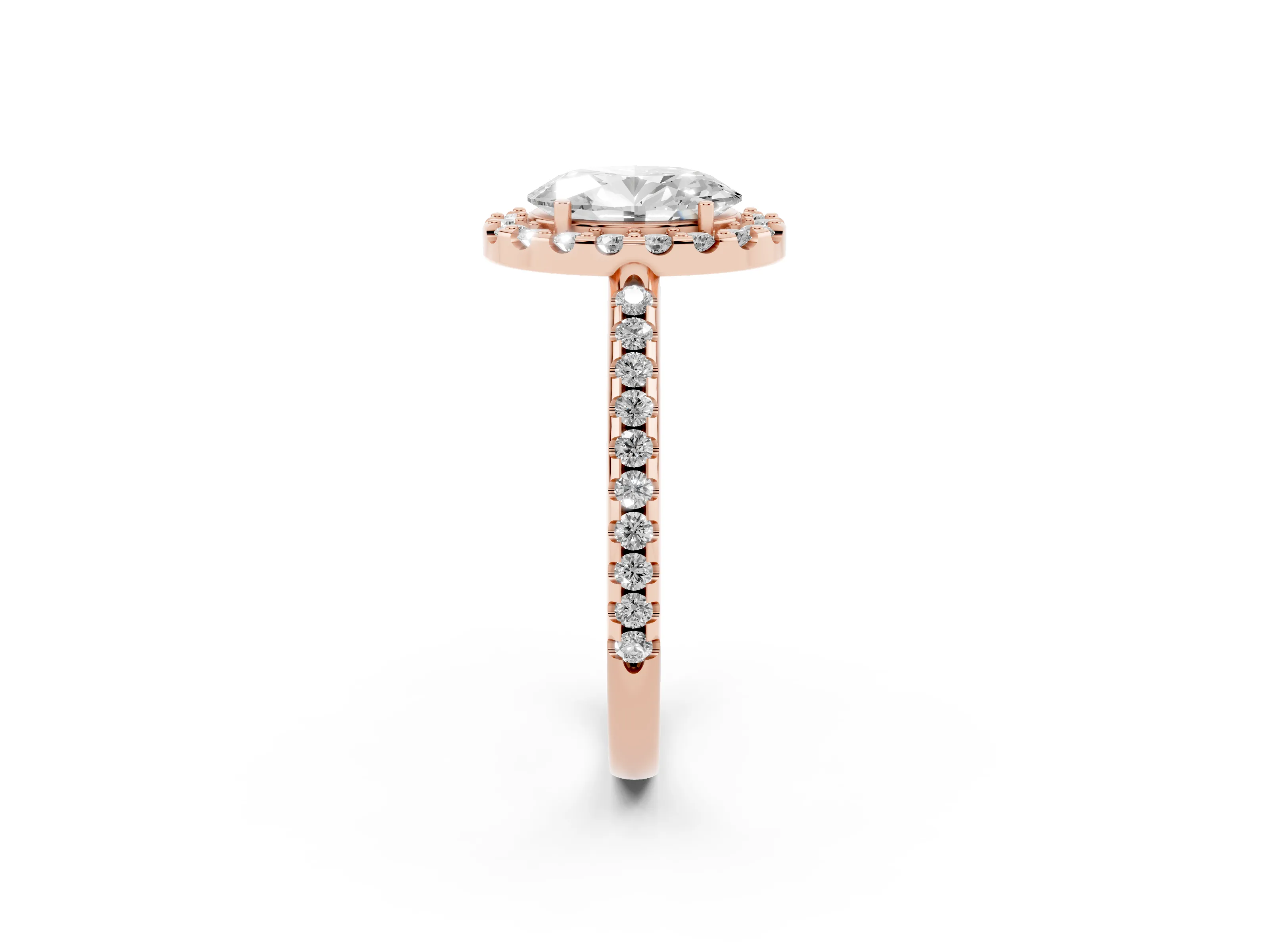 Oval Cut Diamond Pavé Halo Ring Set in Rose gold with Prong Setting