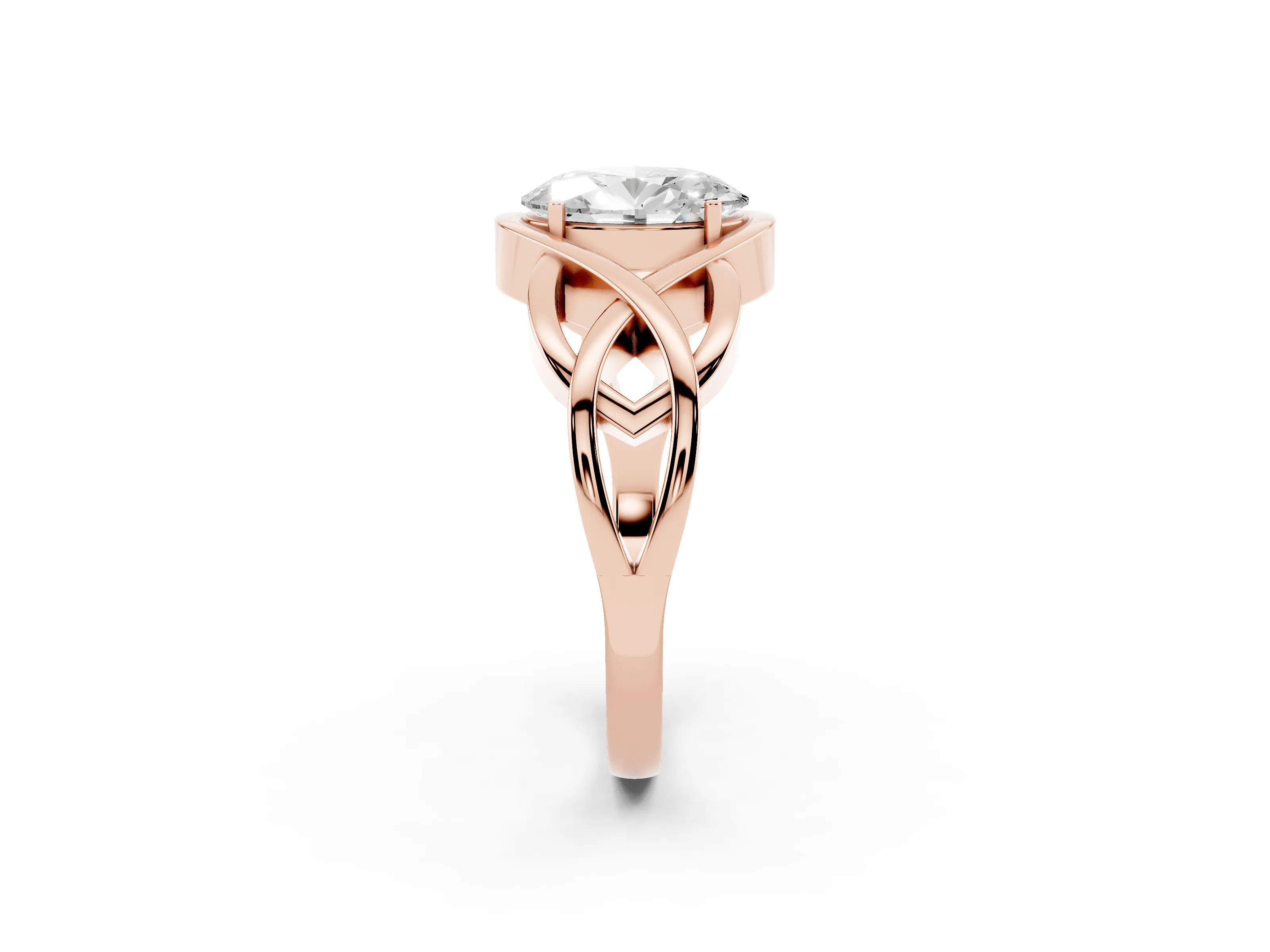 Oval Cut Diamond Solitaire Ring Set in Rose gold with Intertwined Band