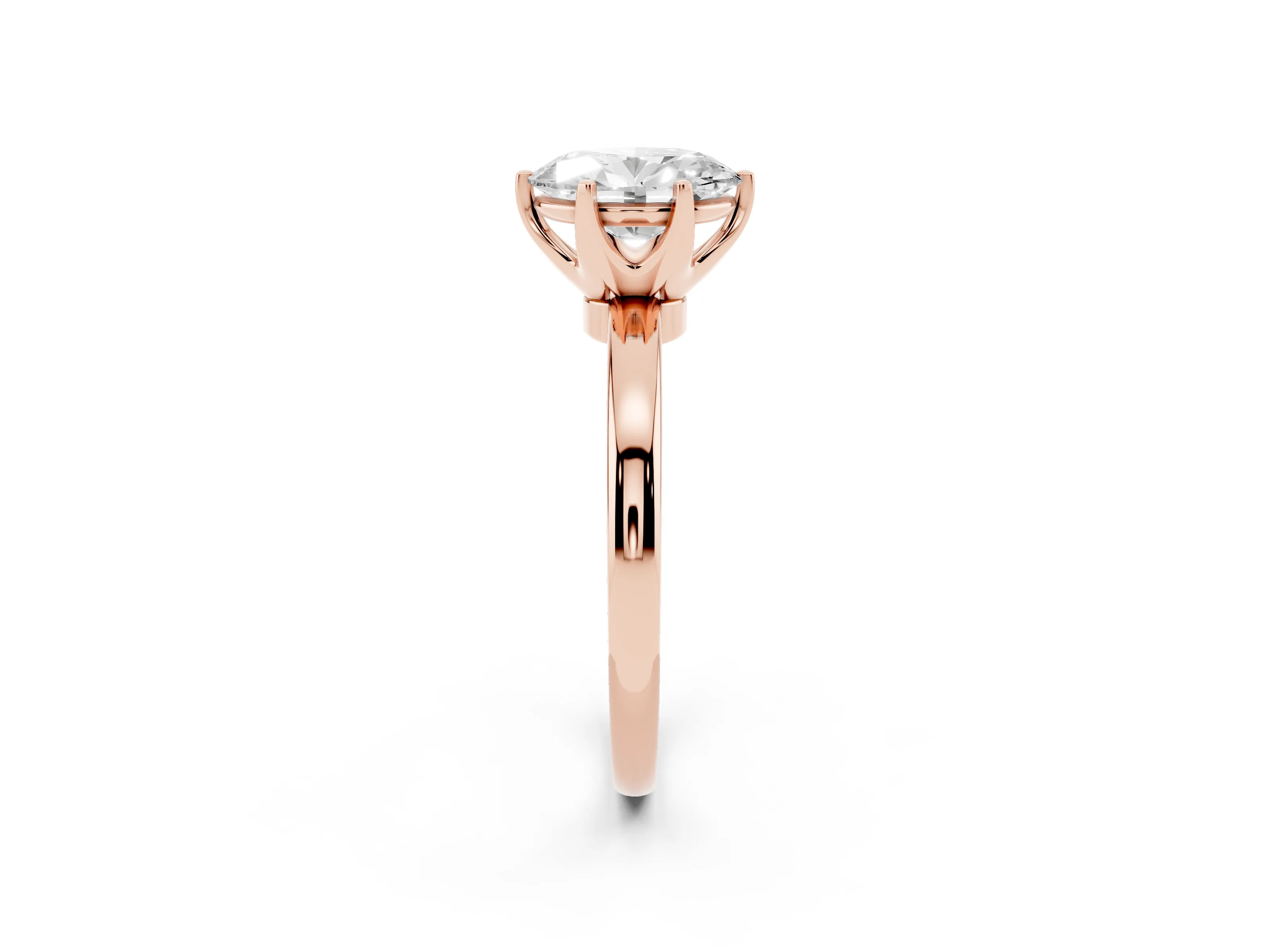 Oval Cut Diamond Solitaire Ring Set in Rose gold with Raised Prong Setting on a Classic Band