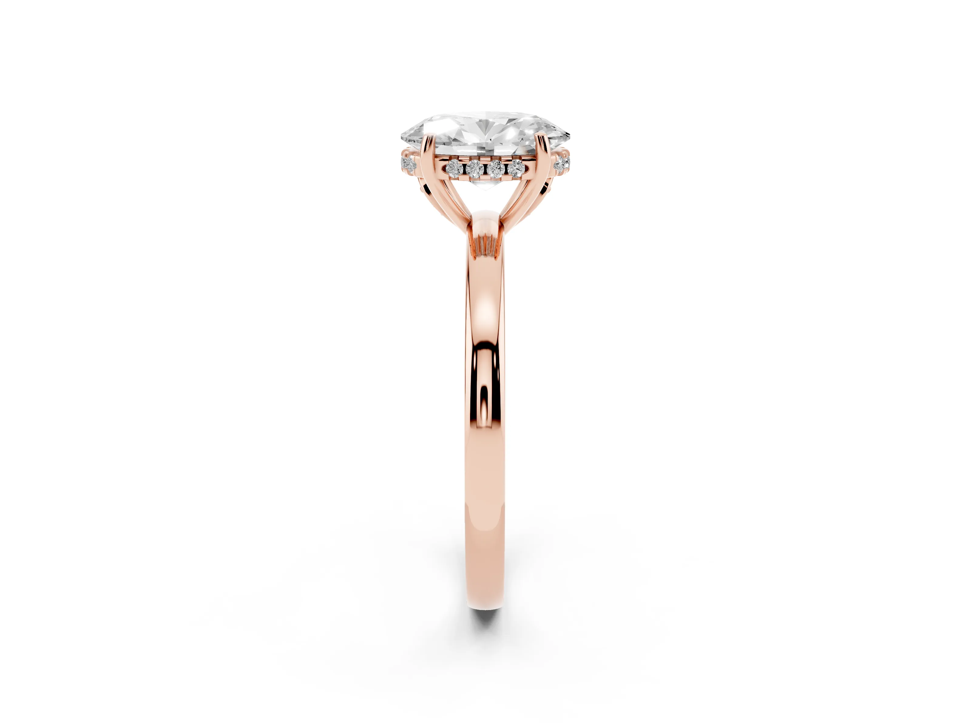 Oval Cut Diamond Solitaire Ring Set in Rose gold with Plain Band and Prong Setting