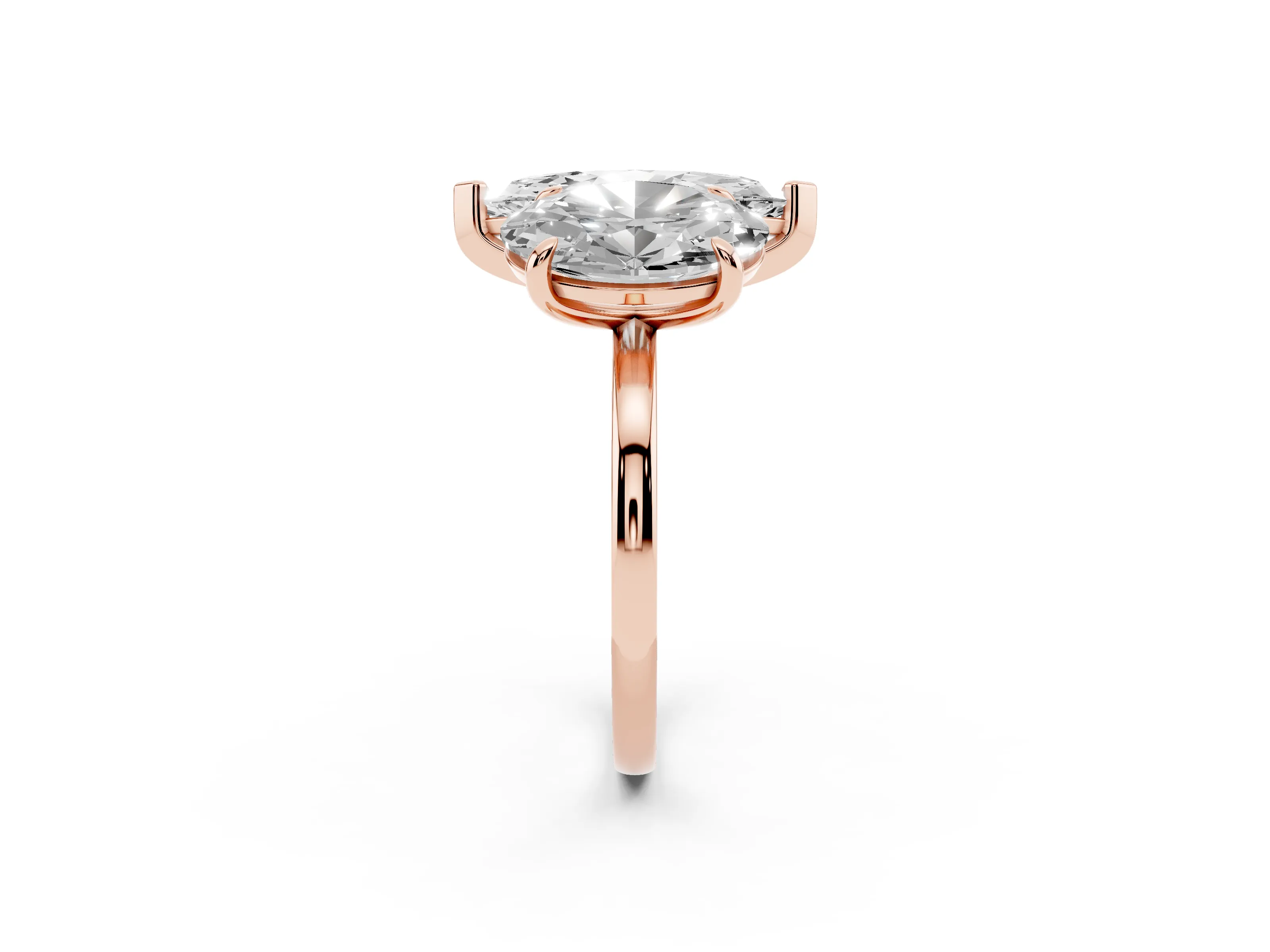 Oval and Marquise Toi Moi Ring Set in Rose gold with Prong Setting and Plain Band