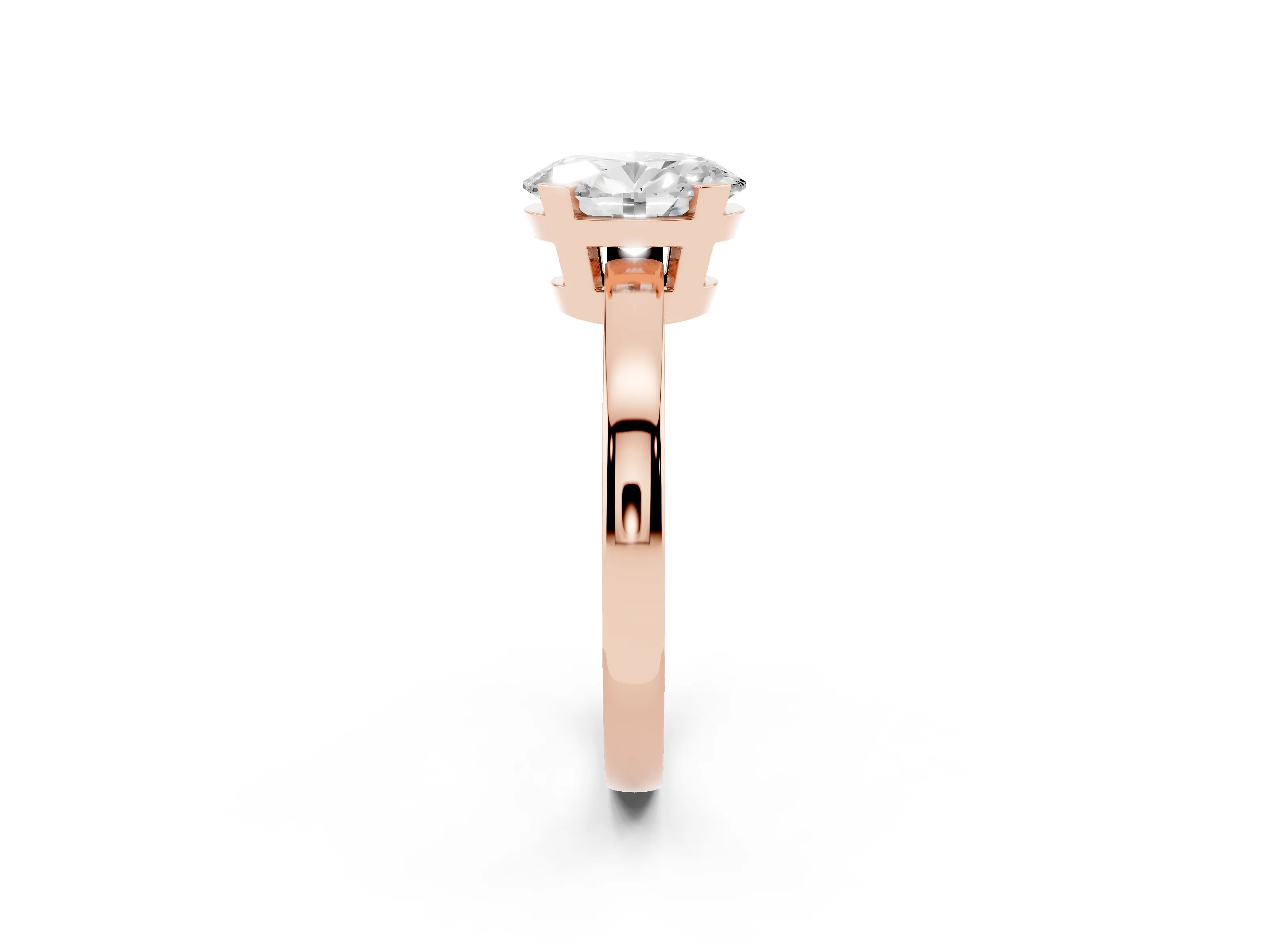 Oval Cut Diamond Solitaire Ring Set in Rose gold with Prong Head and Smooth Polished Band