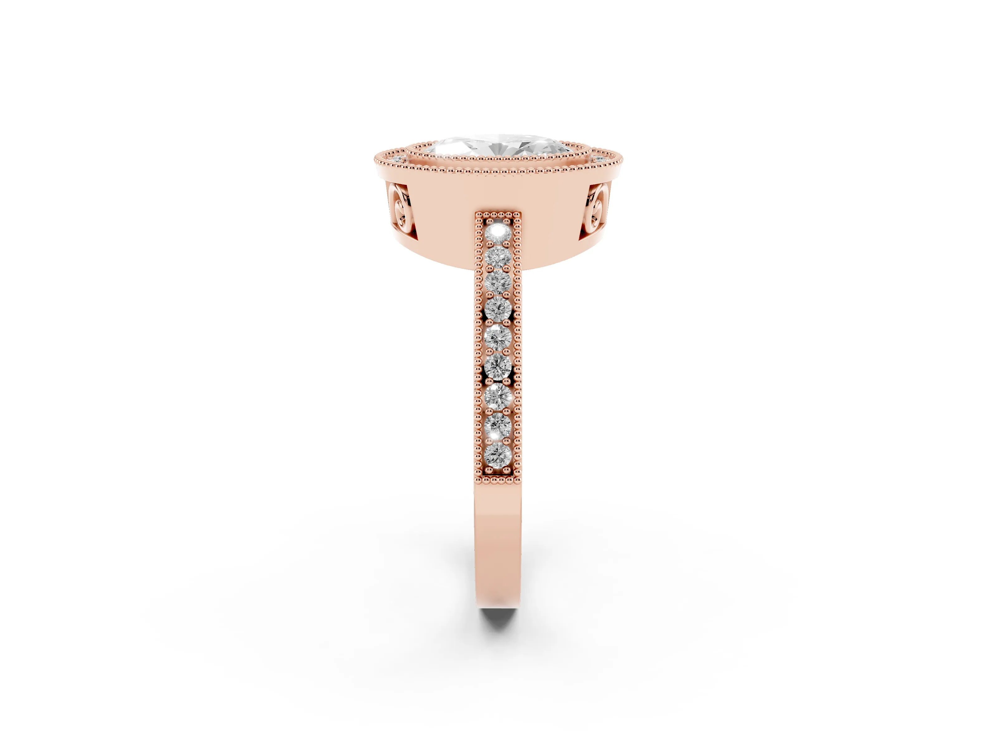 Oval Cut Diamond Round Halo Ring Set in Rose gold with Pavé Band