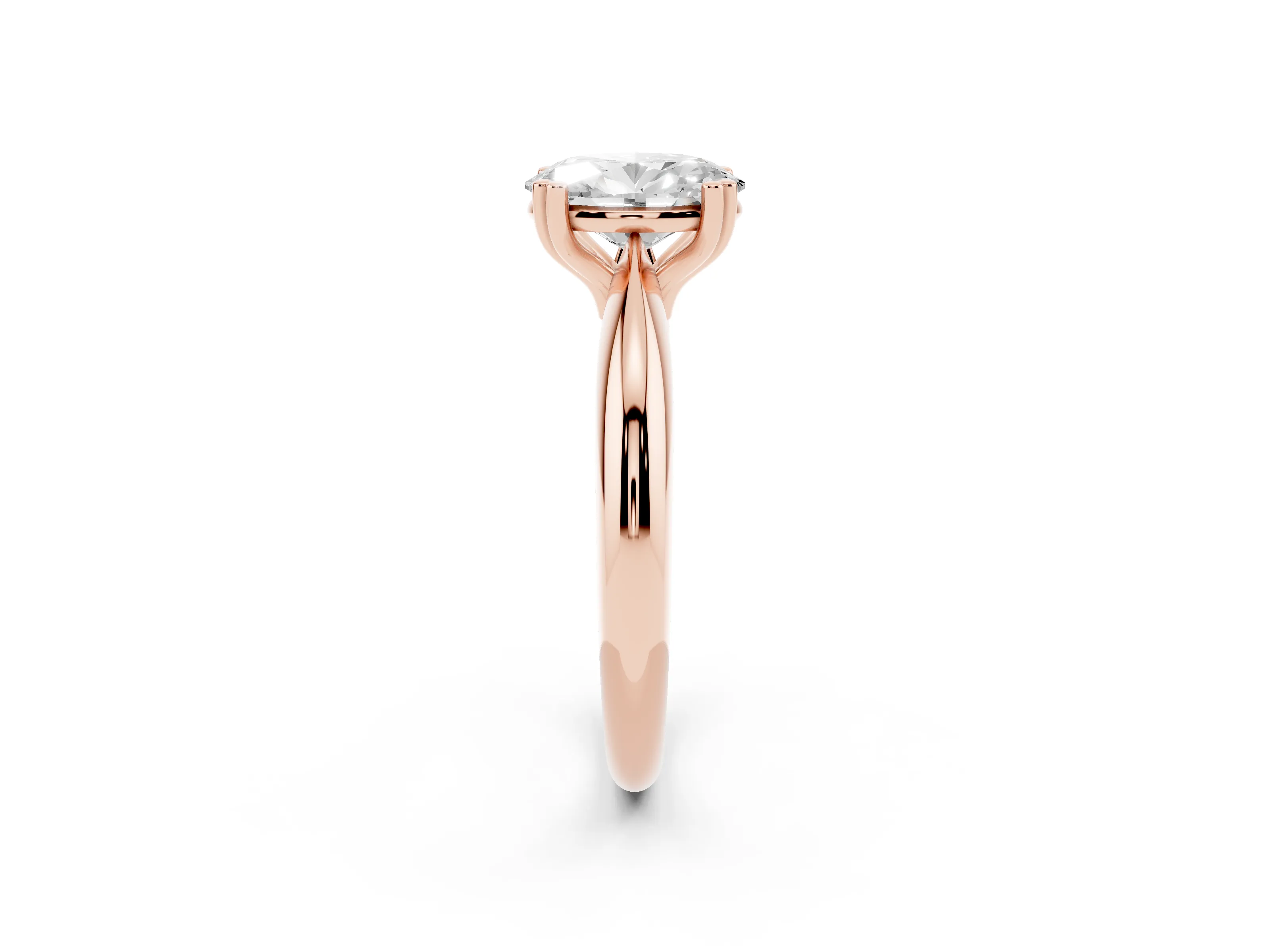 Oval Cut Diamond Solitaire Engagement Ring Set in Rose gold with Tapered Band and Prong Setting